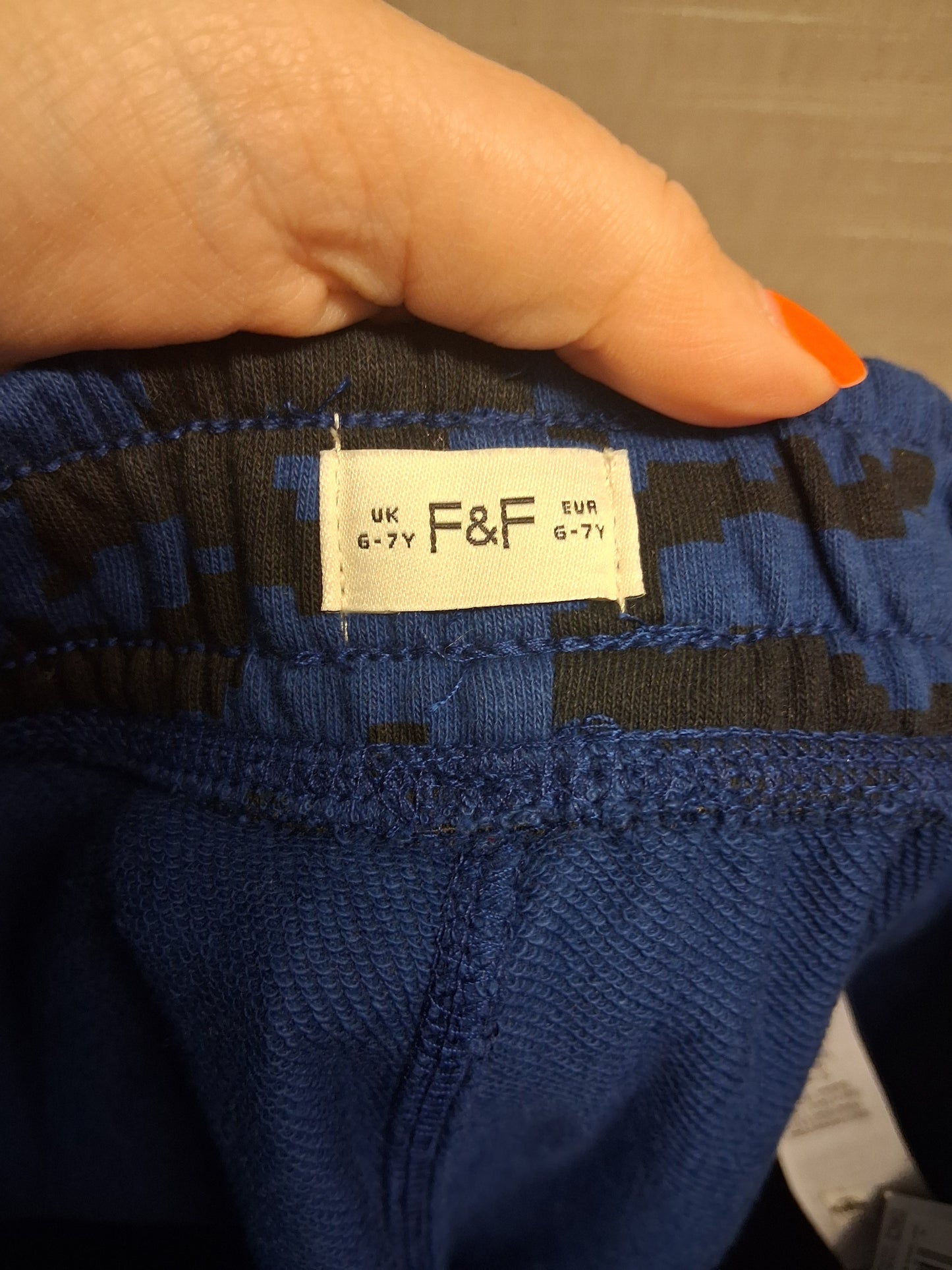 F&F Boys Blue Camouflage Print Jersey Jogger Shorts Age 6-7 Years