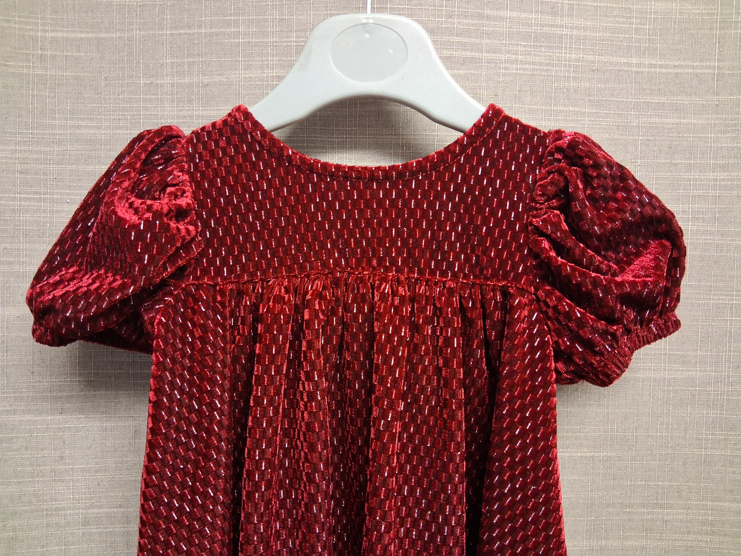 Next Girls Red Velour Dress Short Sleeve Gold Fleck Age 3-6 Months