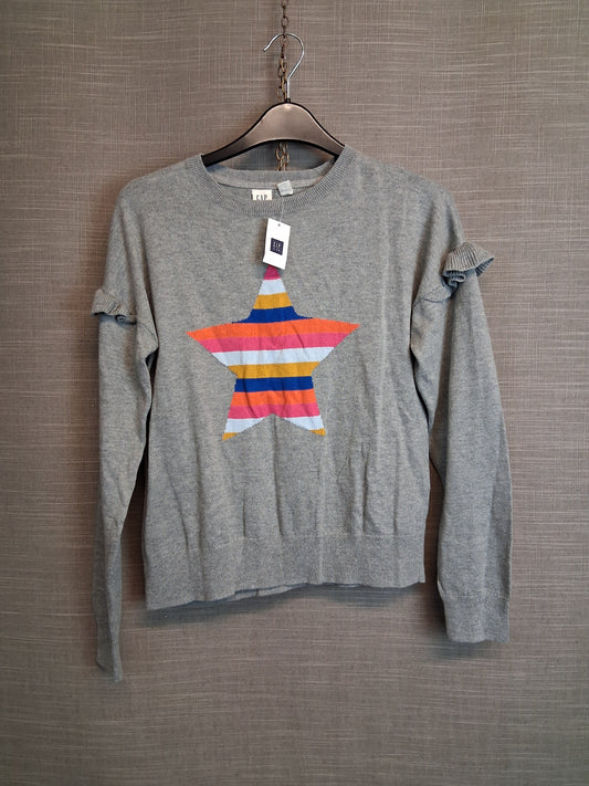 GAP Girls  Grey Ruffle Long Sleeve Knitted Star Jumper Age 14 Years New