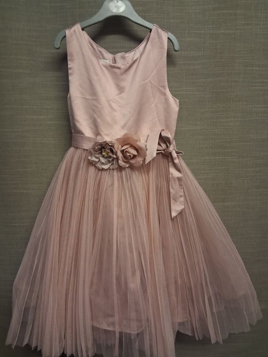 Monsoon Girl Blush Pink Bridesmaid Christening Dress 3D Floral Detail Age 8 Years