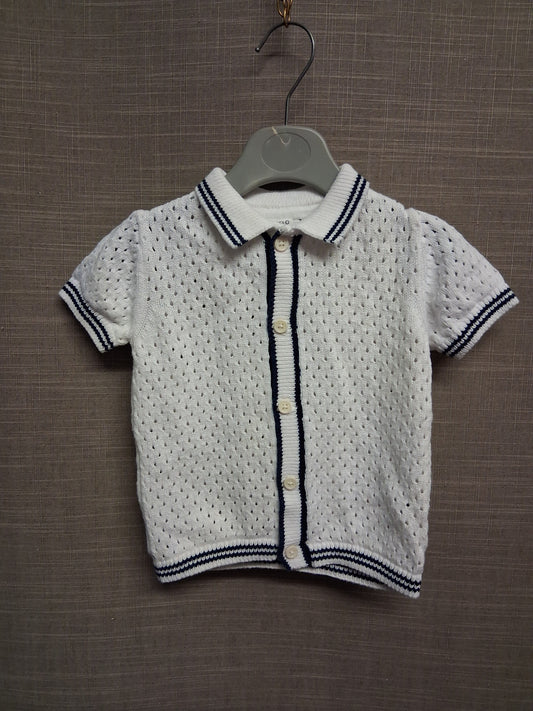 F&F Boys Short Sleeve Open Knit Button Collar Jumper Age 9-12 Months