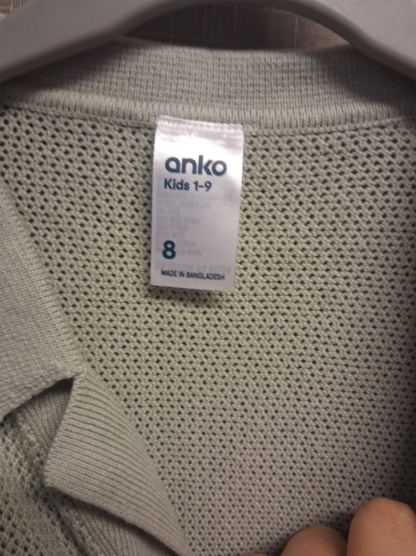 Anko Boys Sage Green Short Sleeve Crochet Shirt V Neck Age 8-9 Years