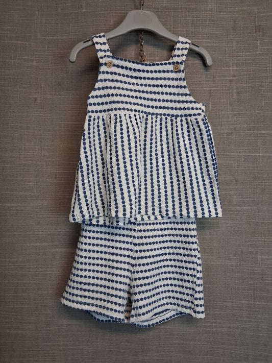 Primark Girls Blue White Striped 2 Piece Outfit Vest Shorts Age 18-24 Months