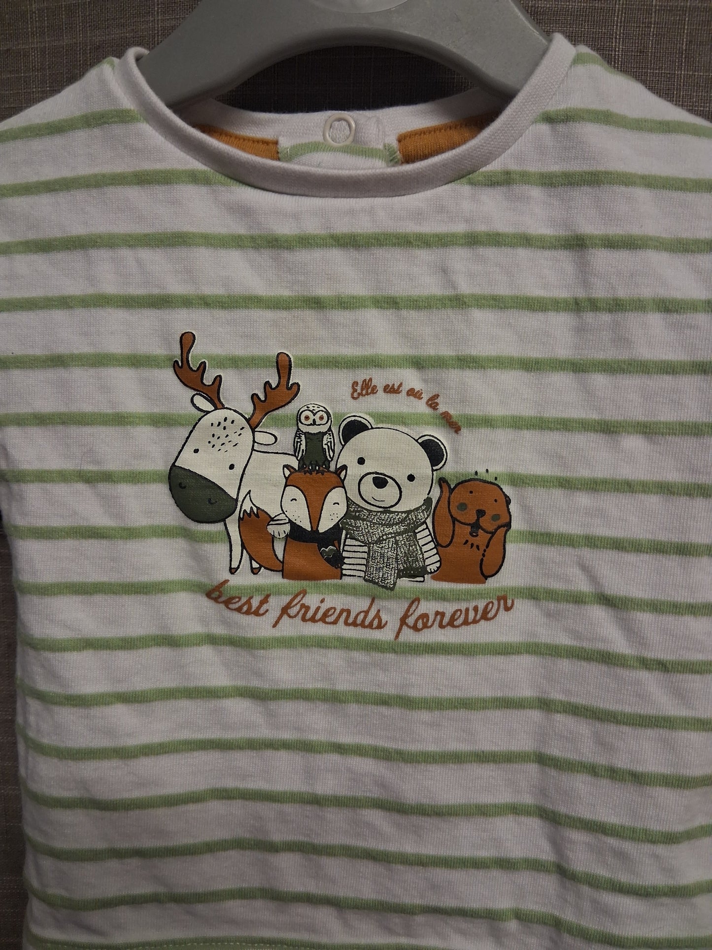 Elle Est Oula Mer? Boys Green Striped Long Sleeve T-Shirt Age 0-3 Months