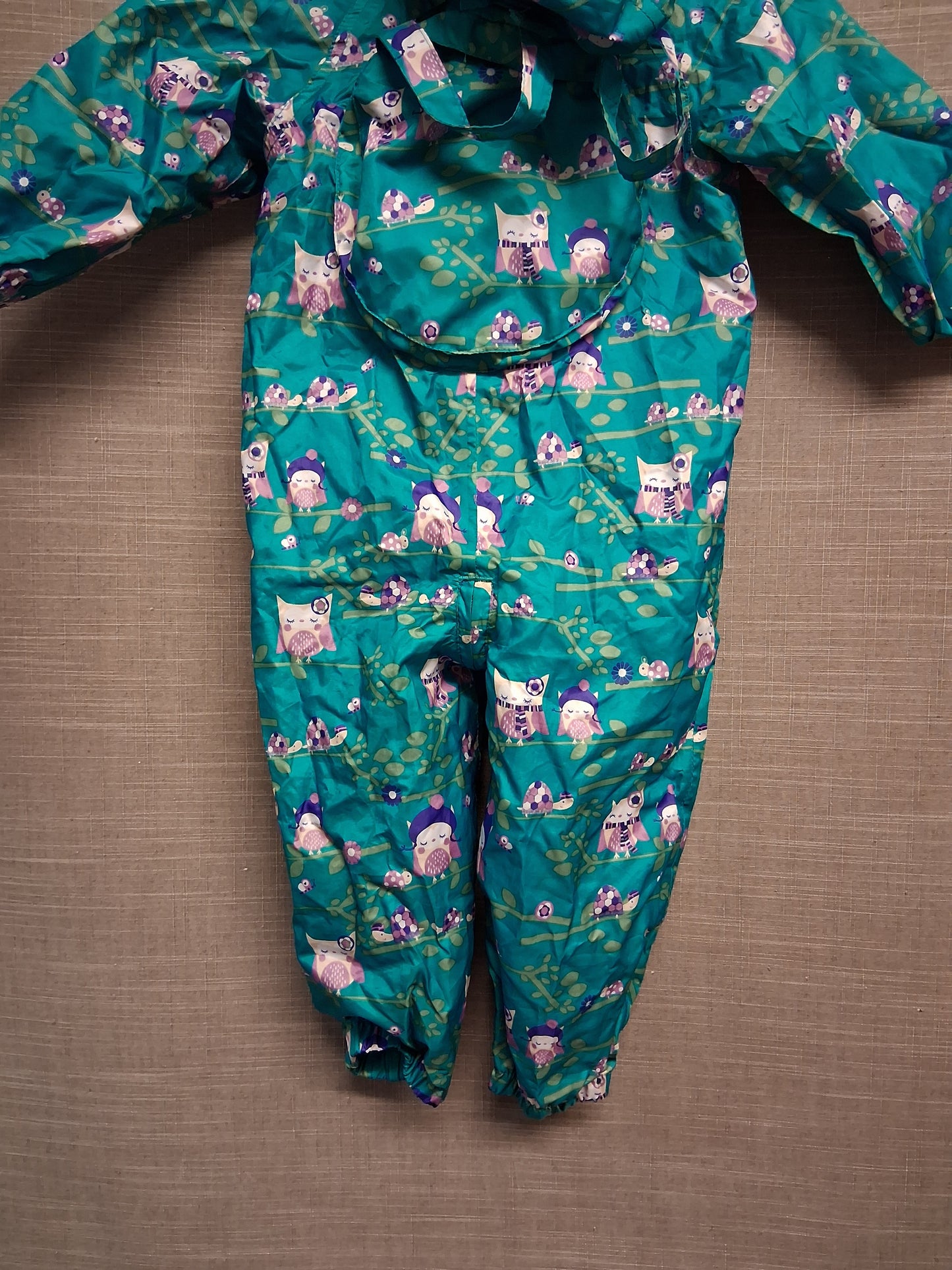 Mini Club Girls Rainsuit All in One Green Owl Print Age 12-18 Months