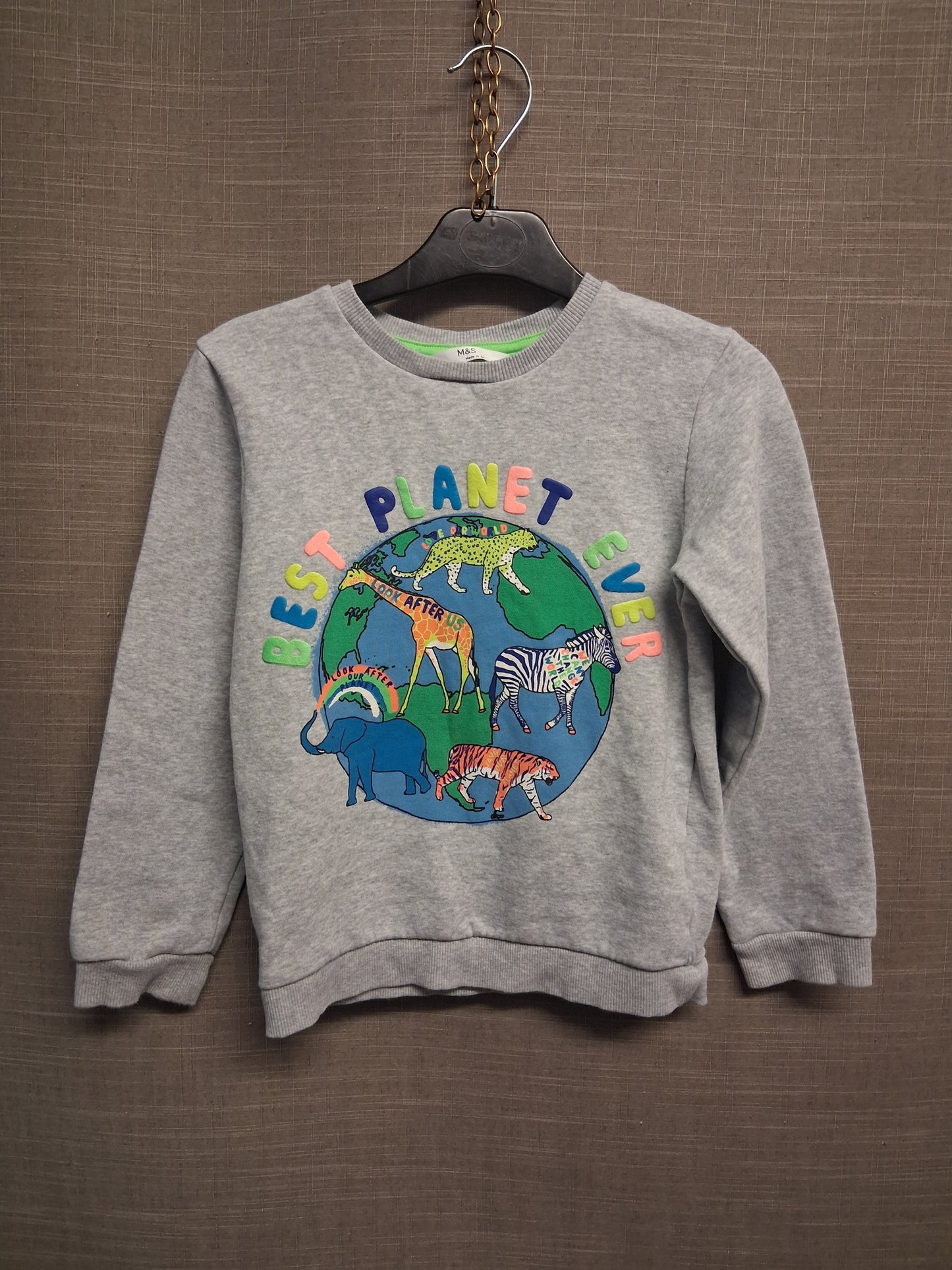 Marks and Spencer Sweater Grey Planet Graphic Boys Age 6-7 Years