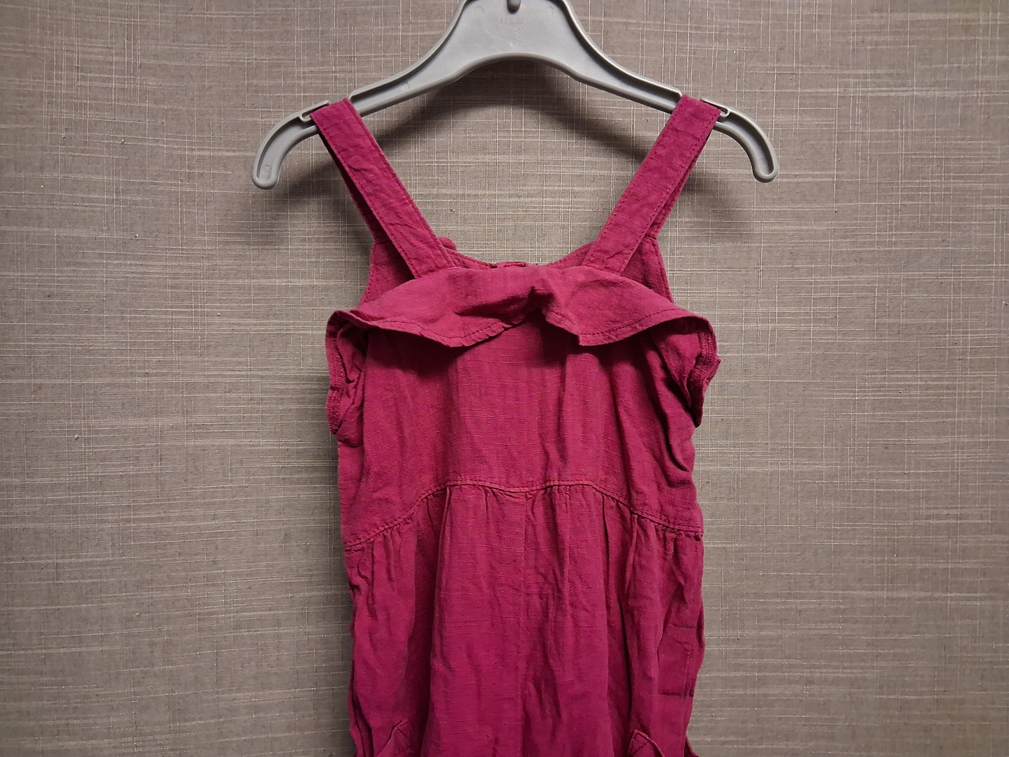 Next Girls Raspberry Red Linen Blend Dungarees Age 12-18 Months Pockets