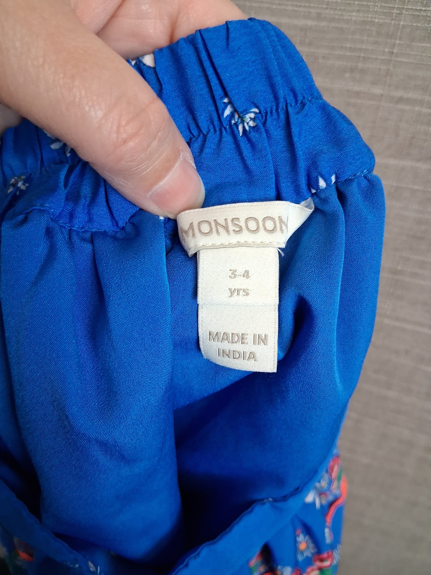 Monsoon Blue Floral Lined Skirt Age 3-4 Years