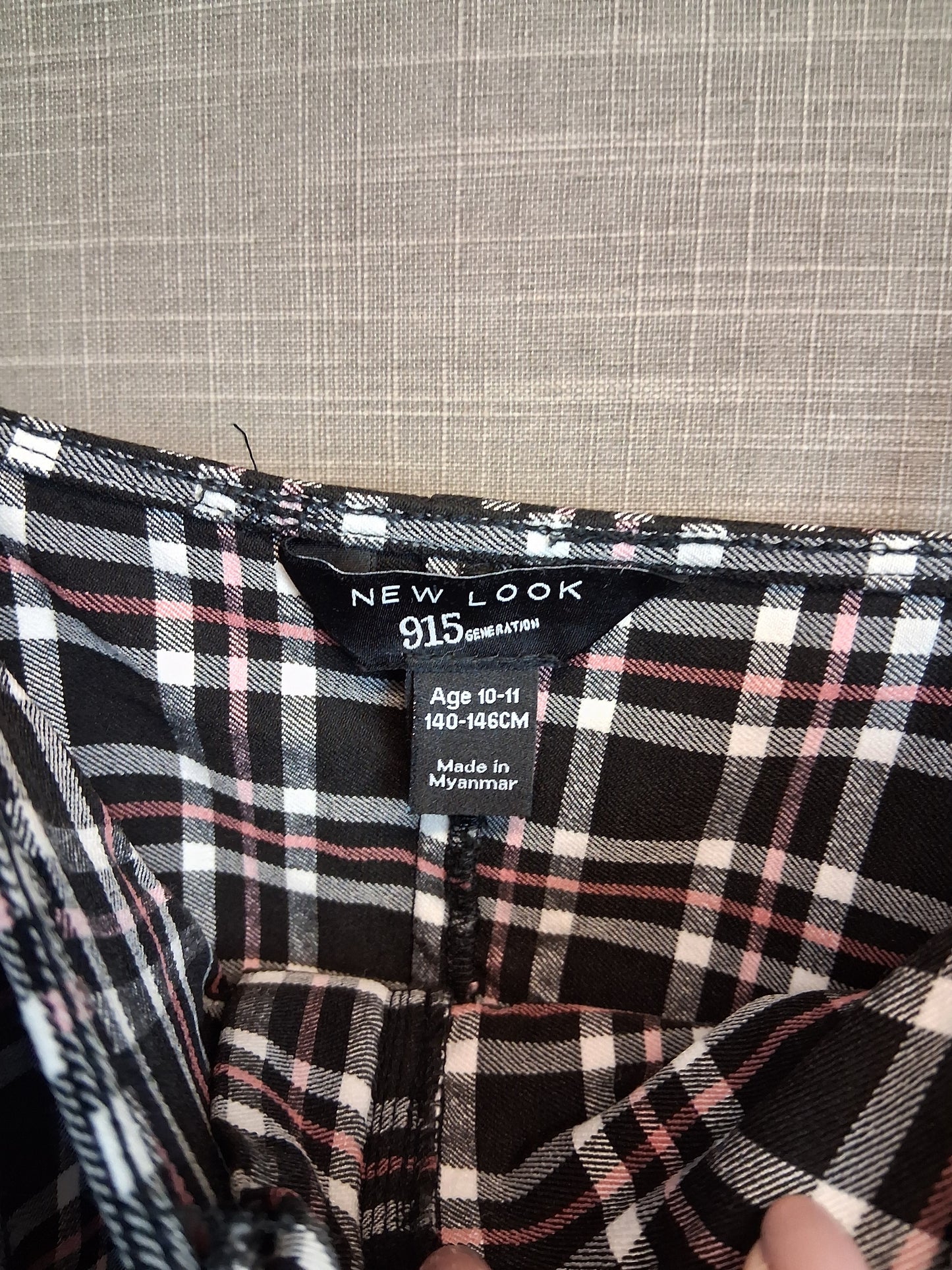 New Look Girls Black Pink Check Dress Zip Front Age 10-11 Years
