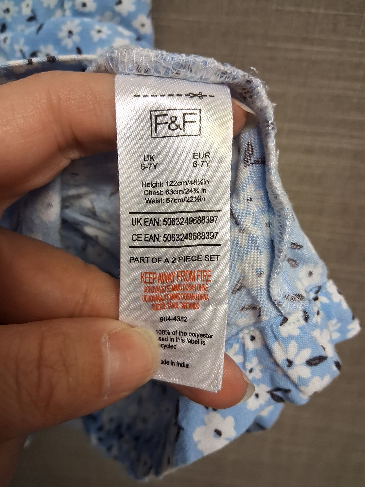 F&F Girls Blue Floral Sundress Button Front Lightweight Age 6-7 Years