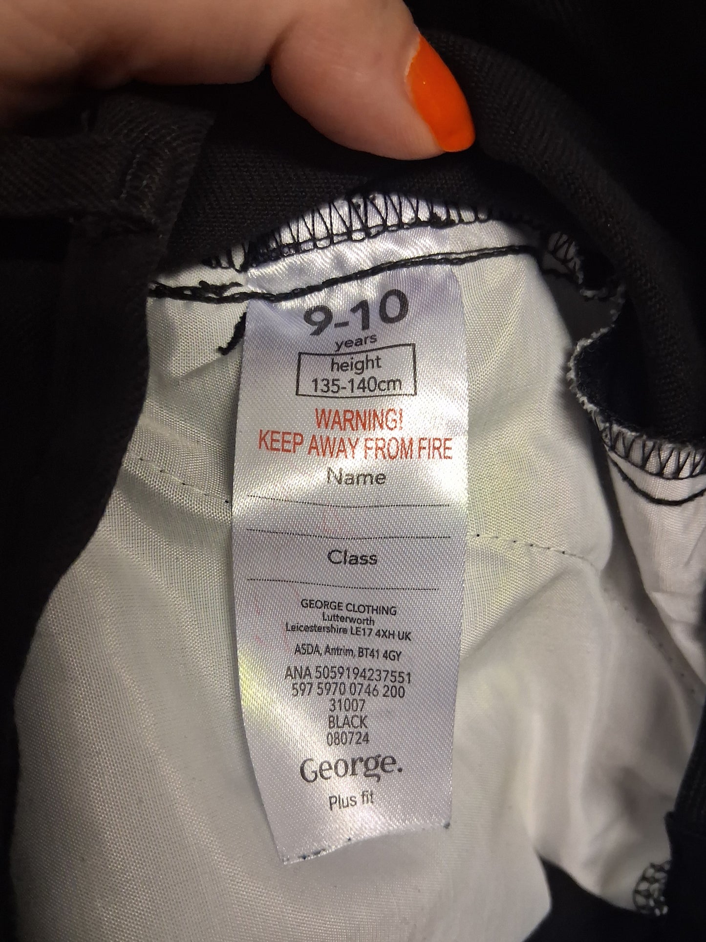George Boys Black School Trousers Age 9-10 Years