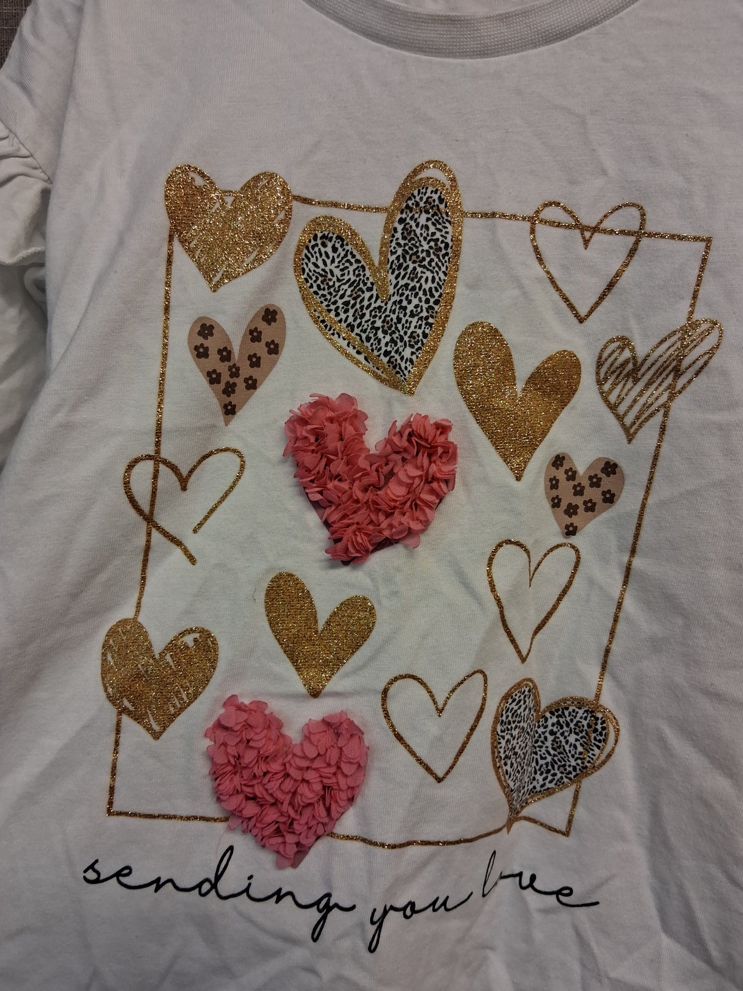 Matalan Girls Long Sleeve White T-Shirt Love Hearts Age 5-6 Years