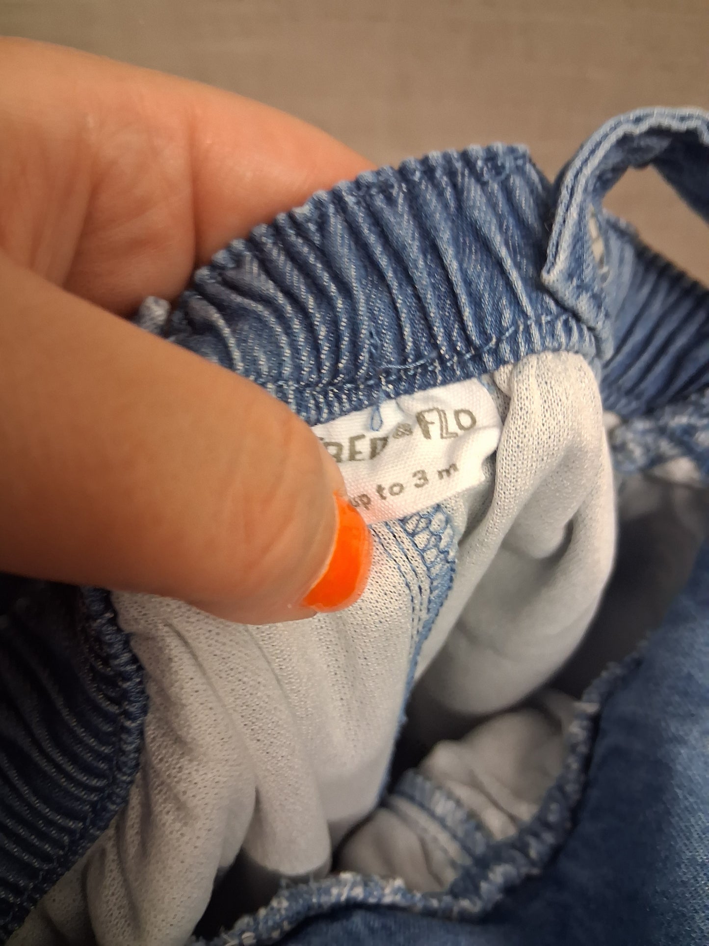 F&F Girls Blue Denim Rainbow Dungarees Age 0-3 Months