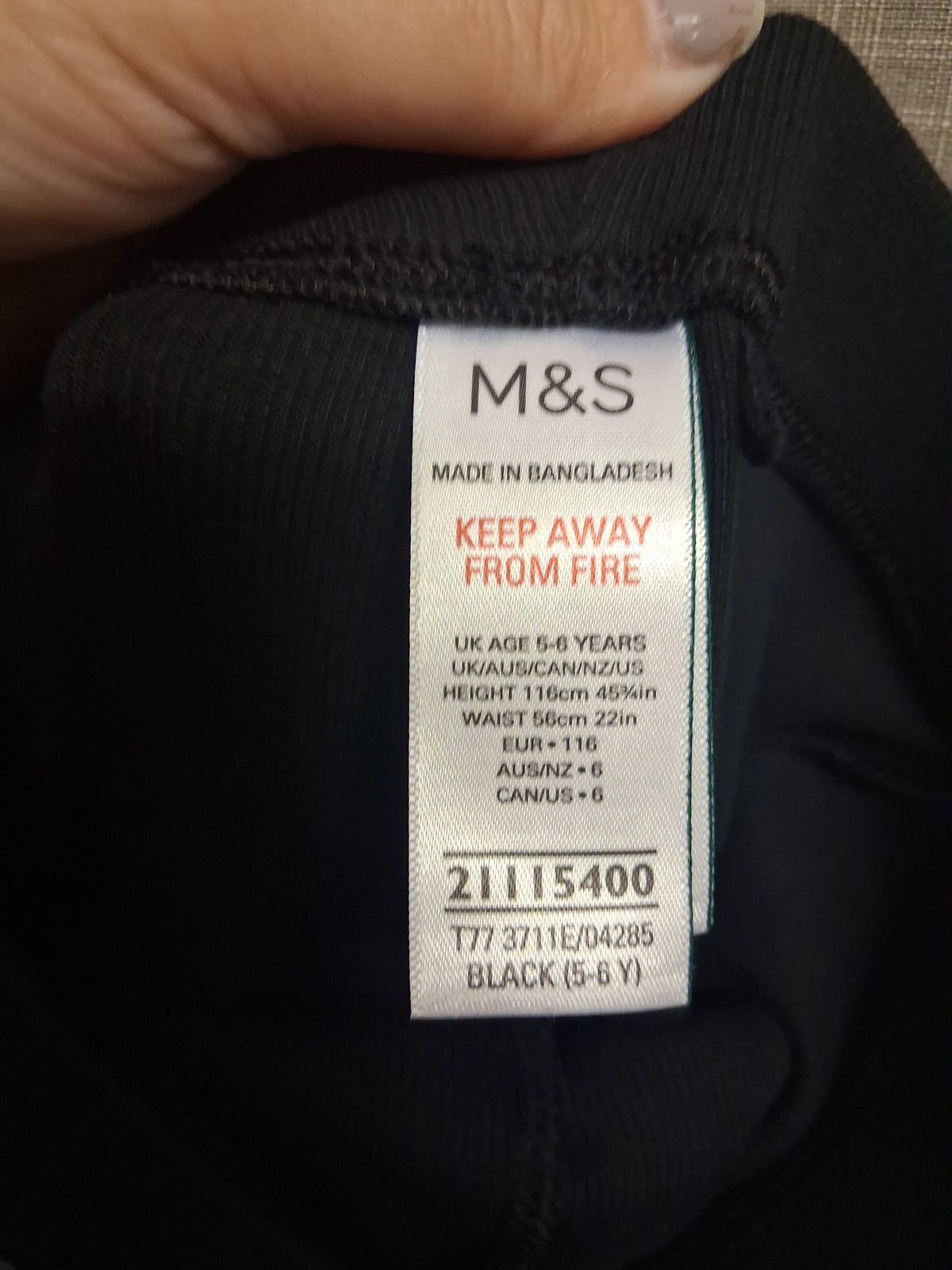 Marks and Spencer Black Ribbed Bootcut Leggings Age 5-6 Years