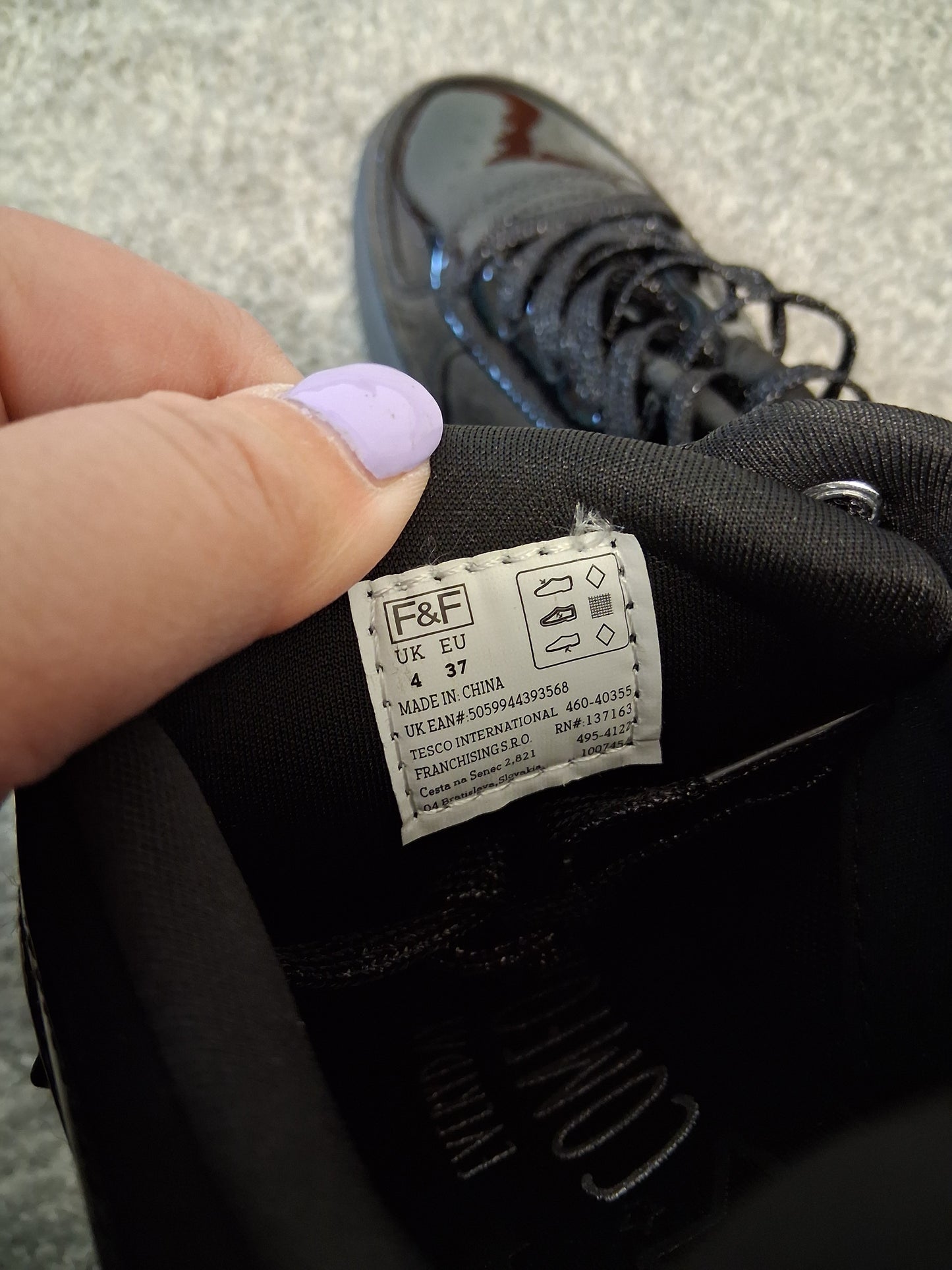 F&F Black Patent Lace Up Shoes/Trainers Size 4 New