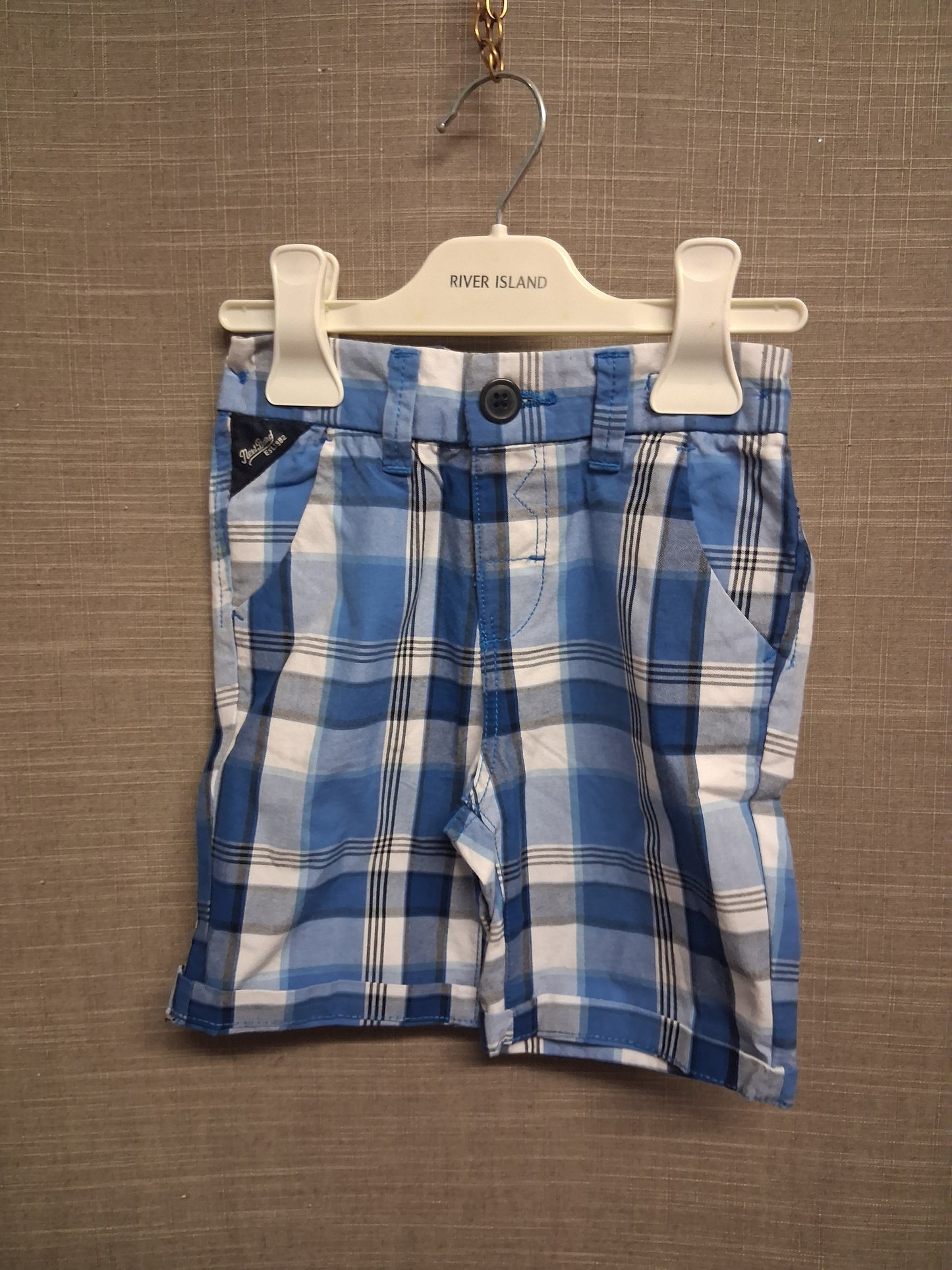 Next Boys Check Blue Shorts Age 2-3 Years Adjustable Waist New