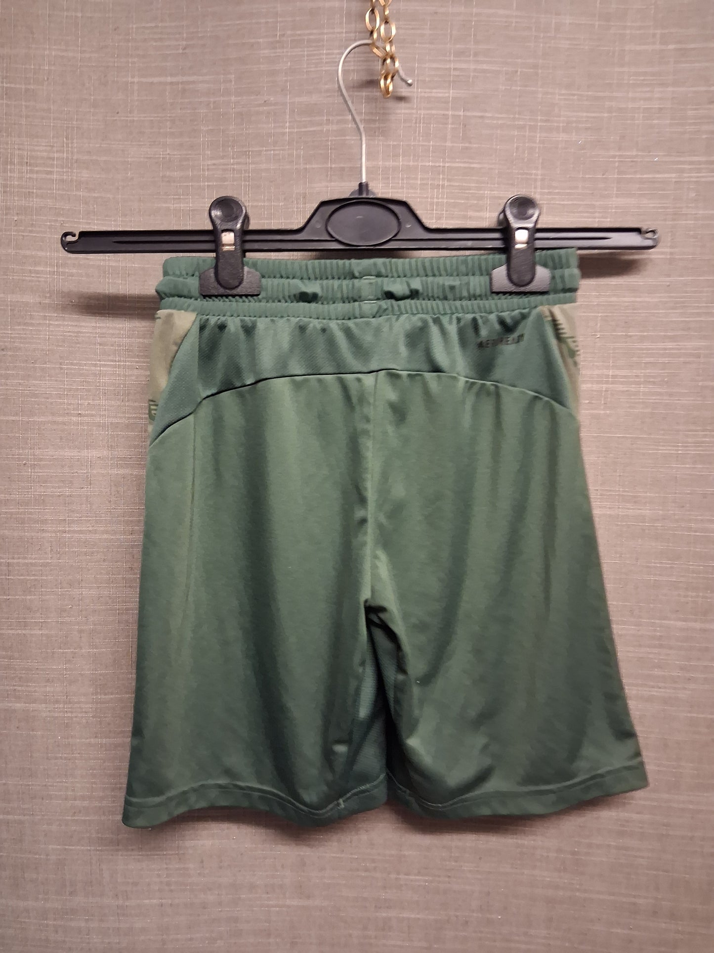 Adidas Khaki Green Shorts Satin Pockets Elastic Waist Age 9-10 Years