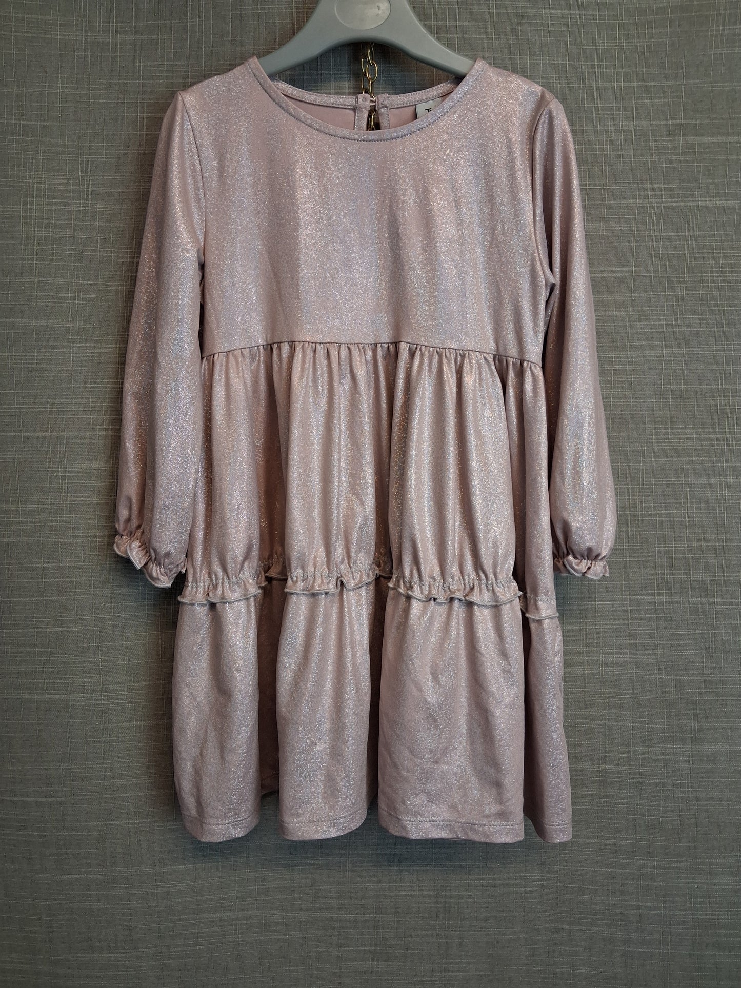 TU Girls Dusky Pink Glittery Teired Dress Long Sleeve Age 3-4 Years
