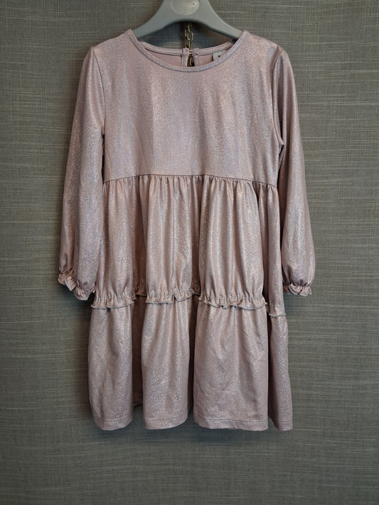 TU Girls Dusky Pink Glittery Teired Dress Long Sleeve Age 3-4 Years