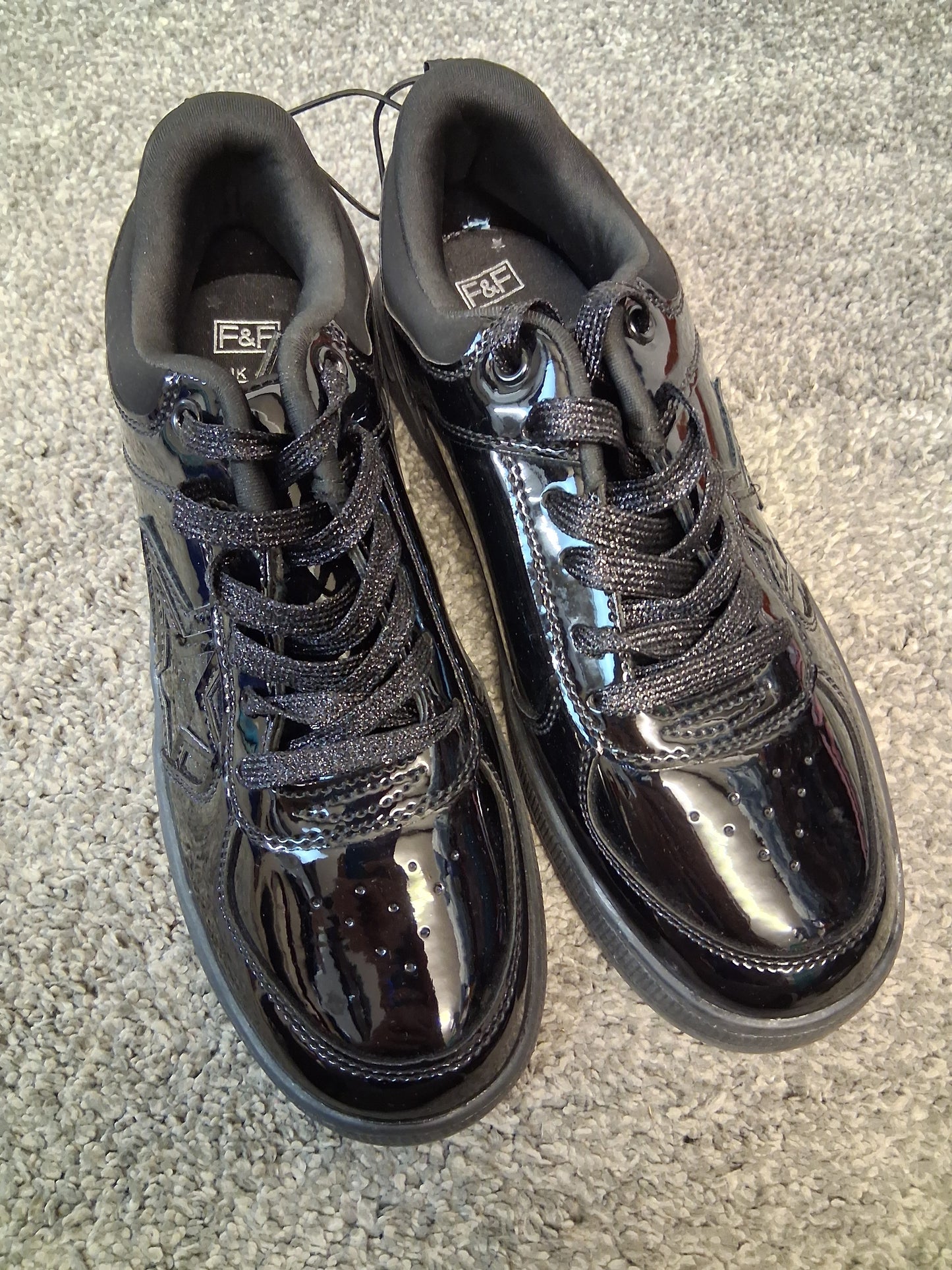 F&F Black Patent Lace Up Shoes/Trainers Size 4 New