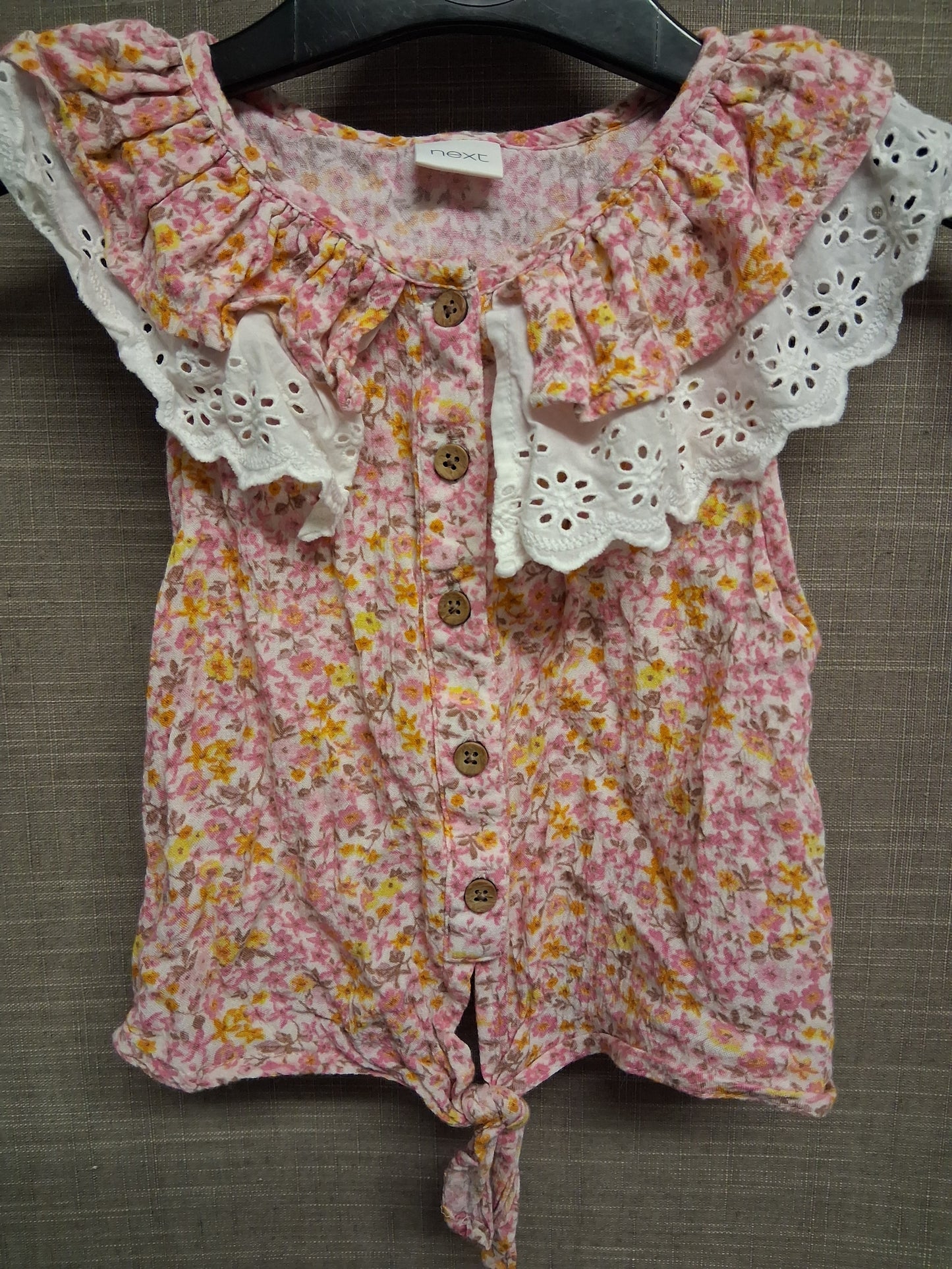 Next Girls Pink Floral Peter Pan Collar Sleeveless Blouse Age 3 Years
