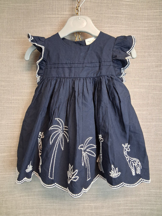 Next Girls Navy Embroidered Dress Age 3-6 Months New