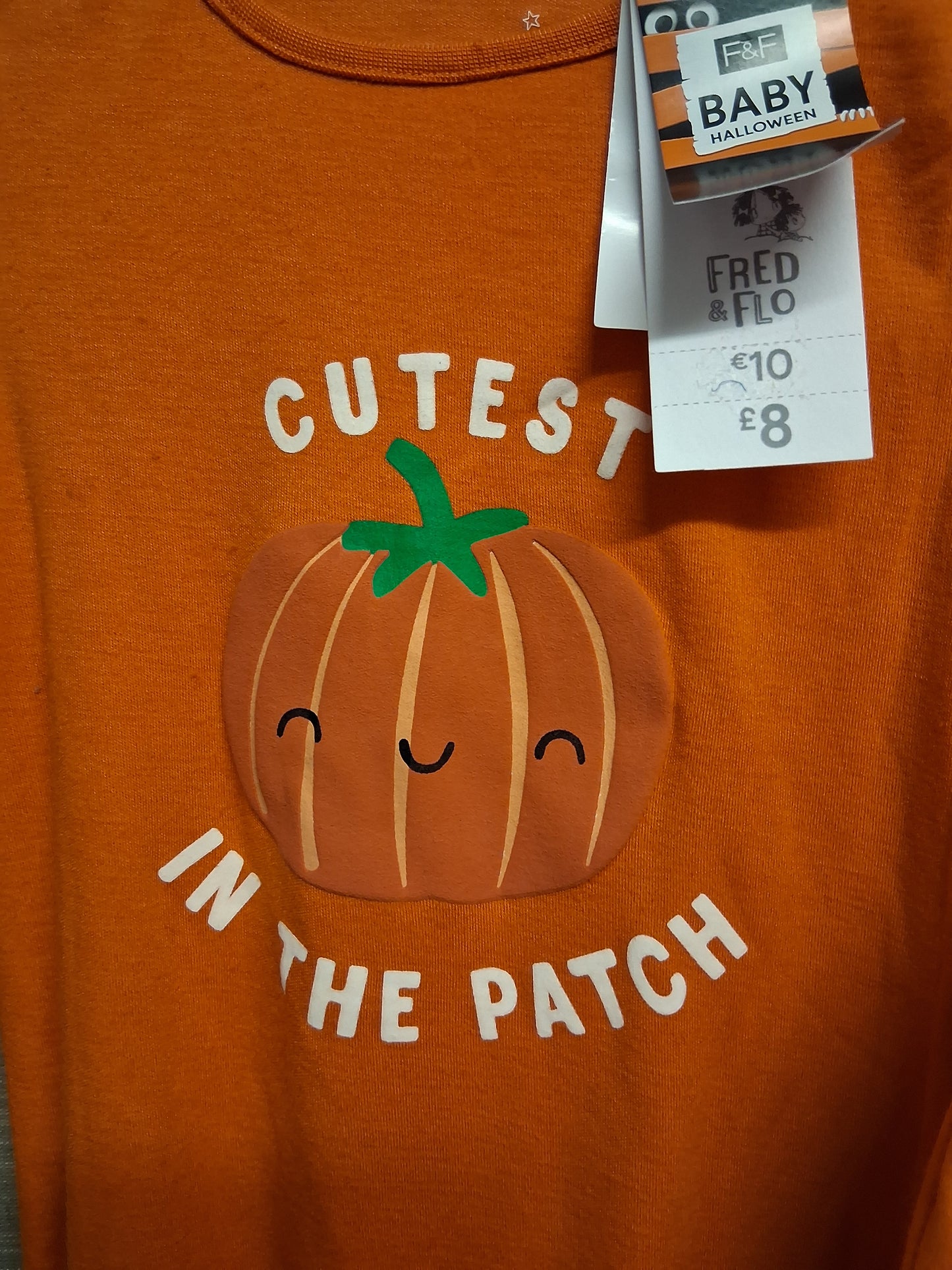 F&F Boys Pumpkin Sleepsuit Outfit With Hat Orange Age 18-24 Months New