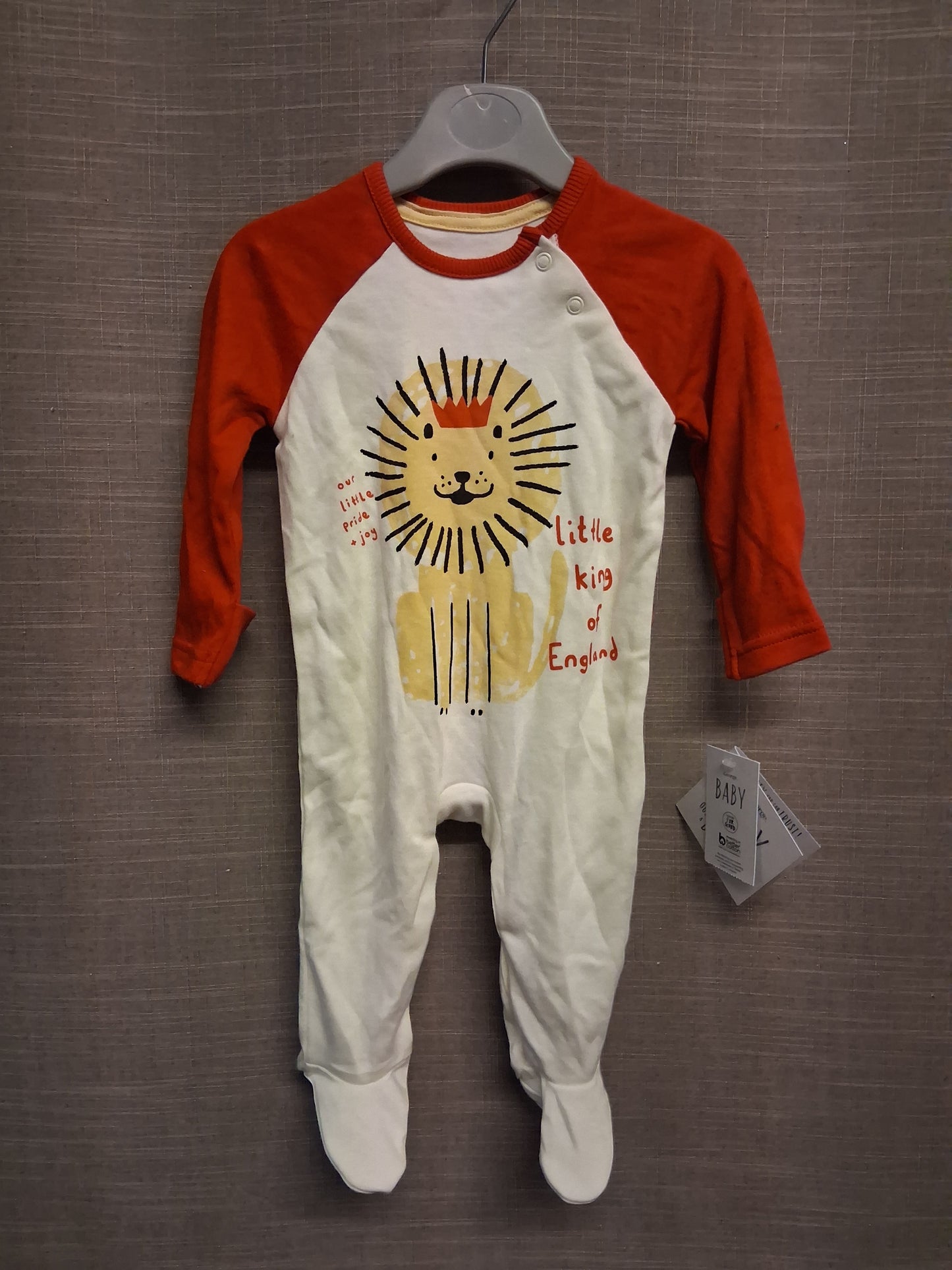 George Boys Lion Theme Sleepsuit White Red Age 3-6 Months New