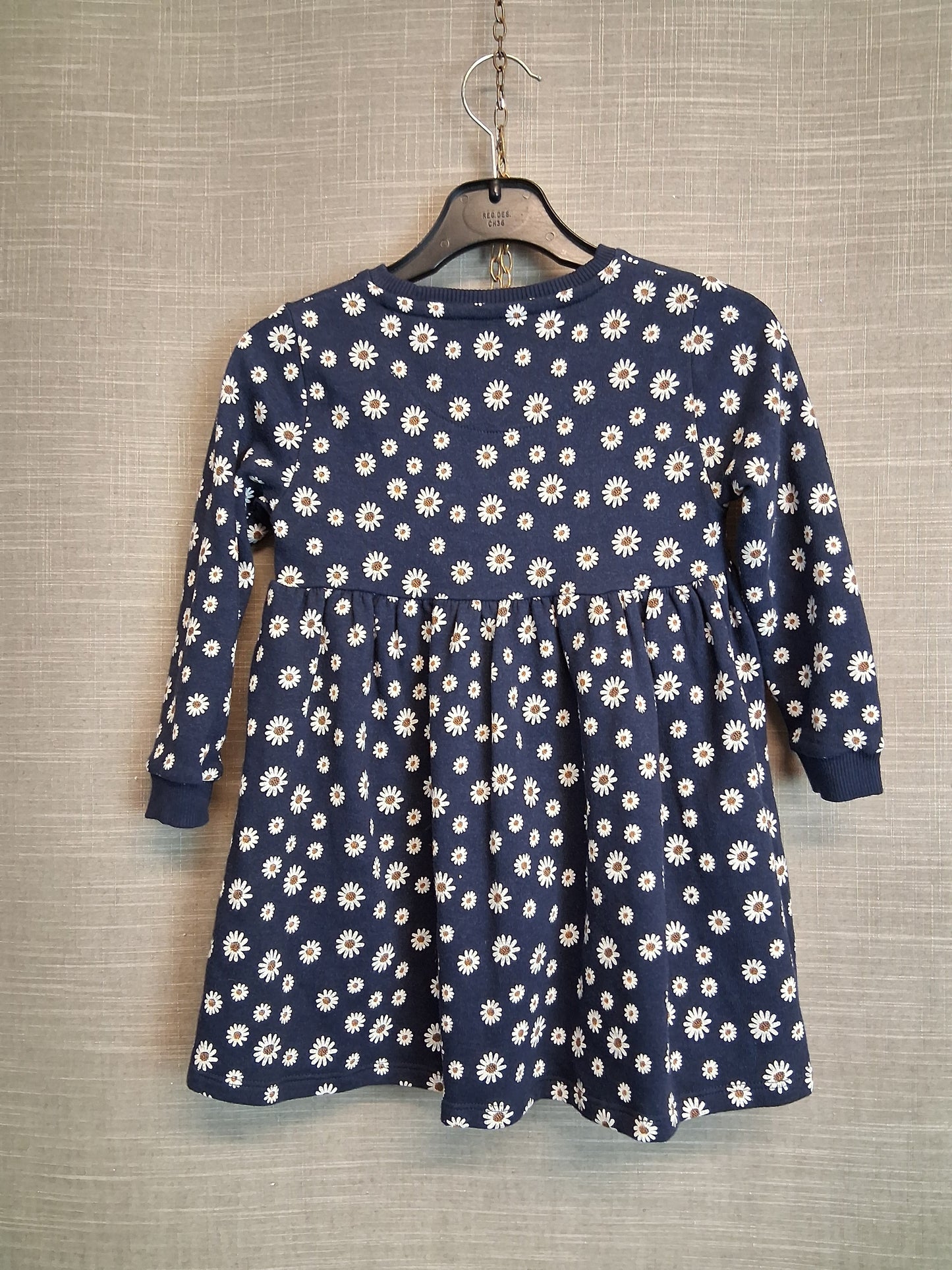 F&F Girls Blue Floral Jersey Dress Long Sleeve Age 3-4 Years