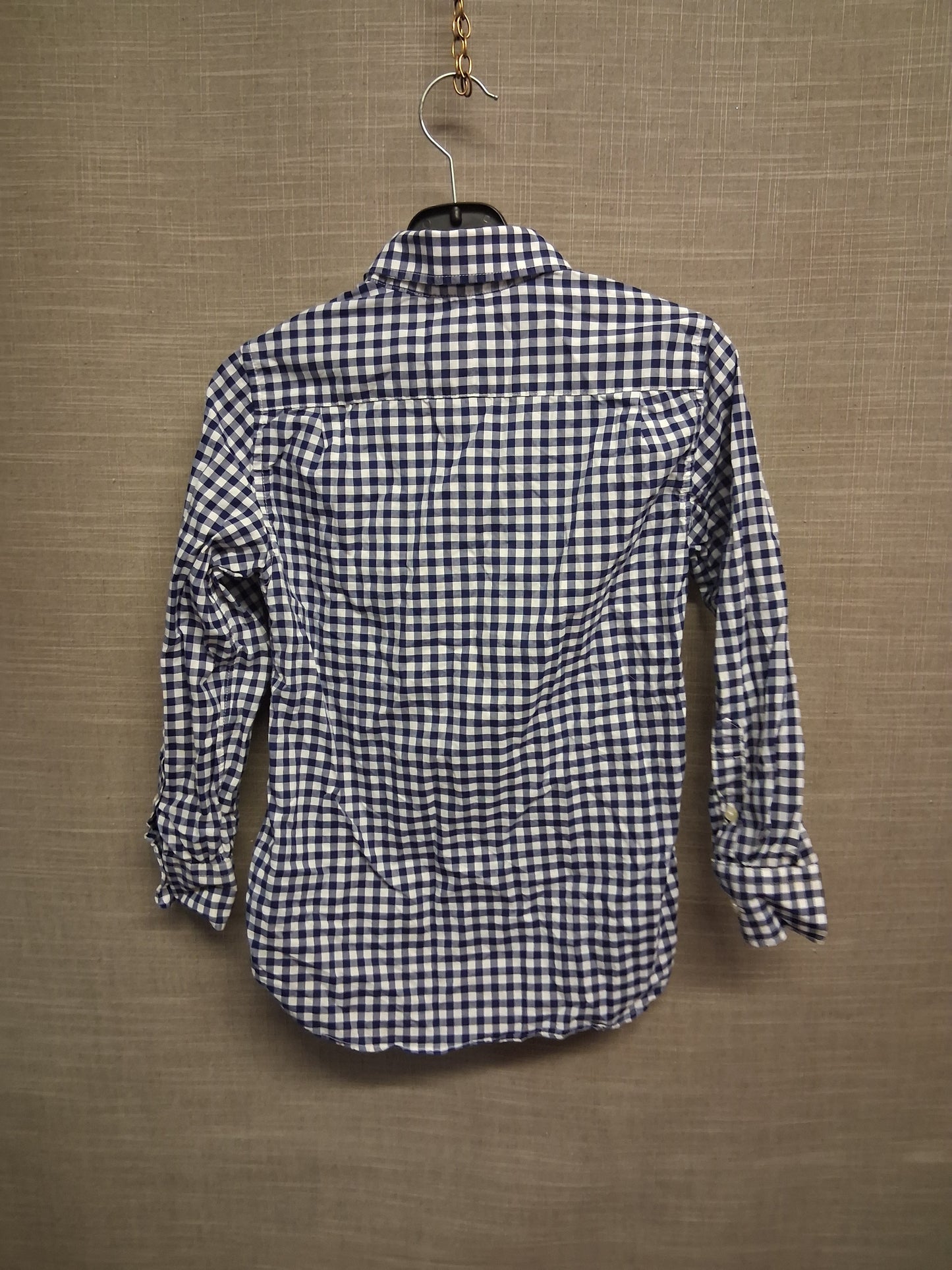 JCrew Crewcuts Ludow Boys Check Blue White Long Sleeve Shirt Age 6-7 years