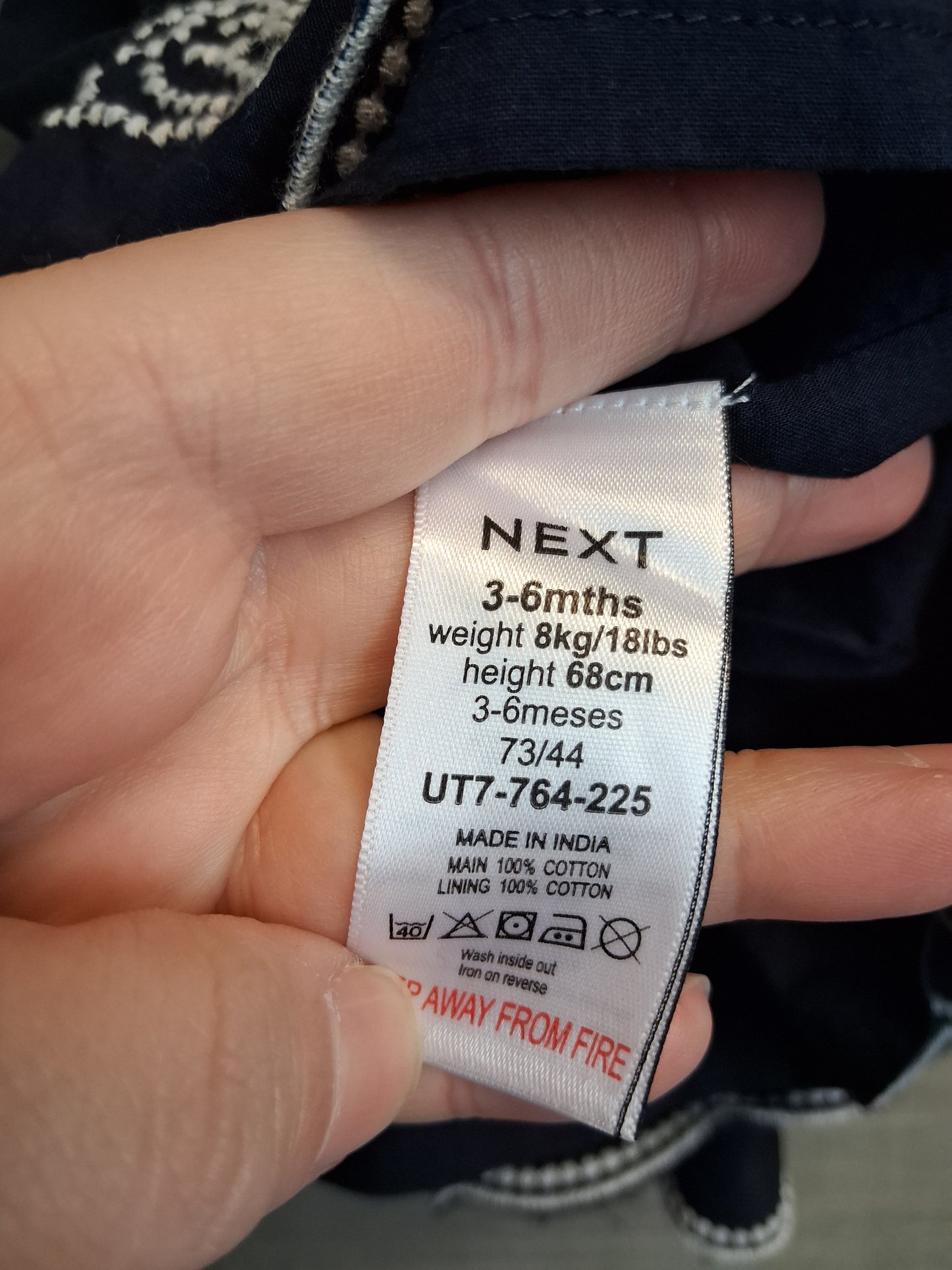 Next Girls Navy Embroidered Dress Age 3-6 Months New