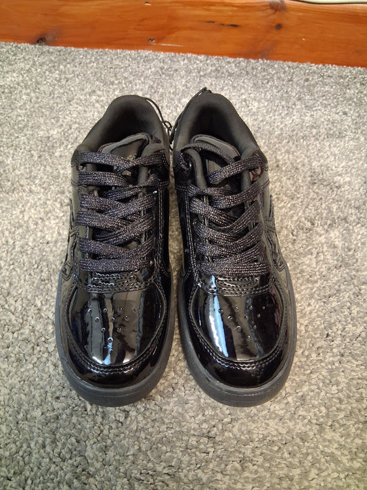 F&F Black Patent Lace Up Shoes/Trainers Size 1 New