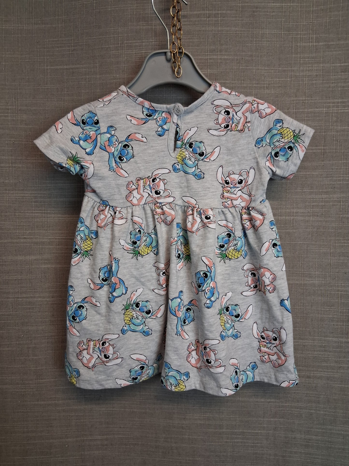 Disney Stitch Jersey Dress Grey Short Sleeve Age 6-9 Months