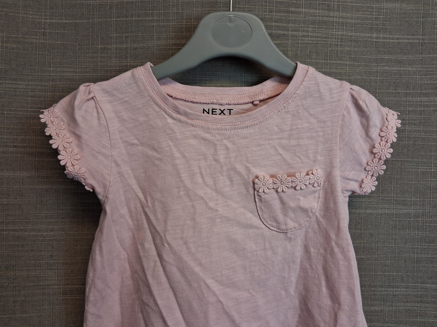 Next Girls Pale Pink T-Shirt Floral Trim Short Sleeve Age 18-24 Months
