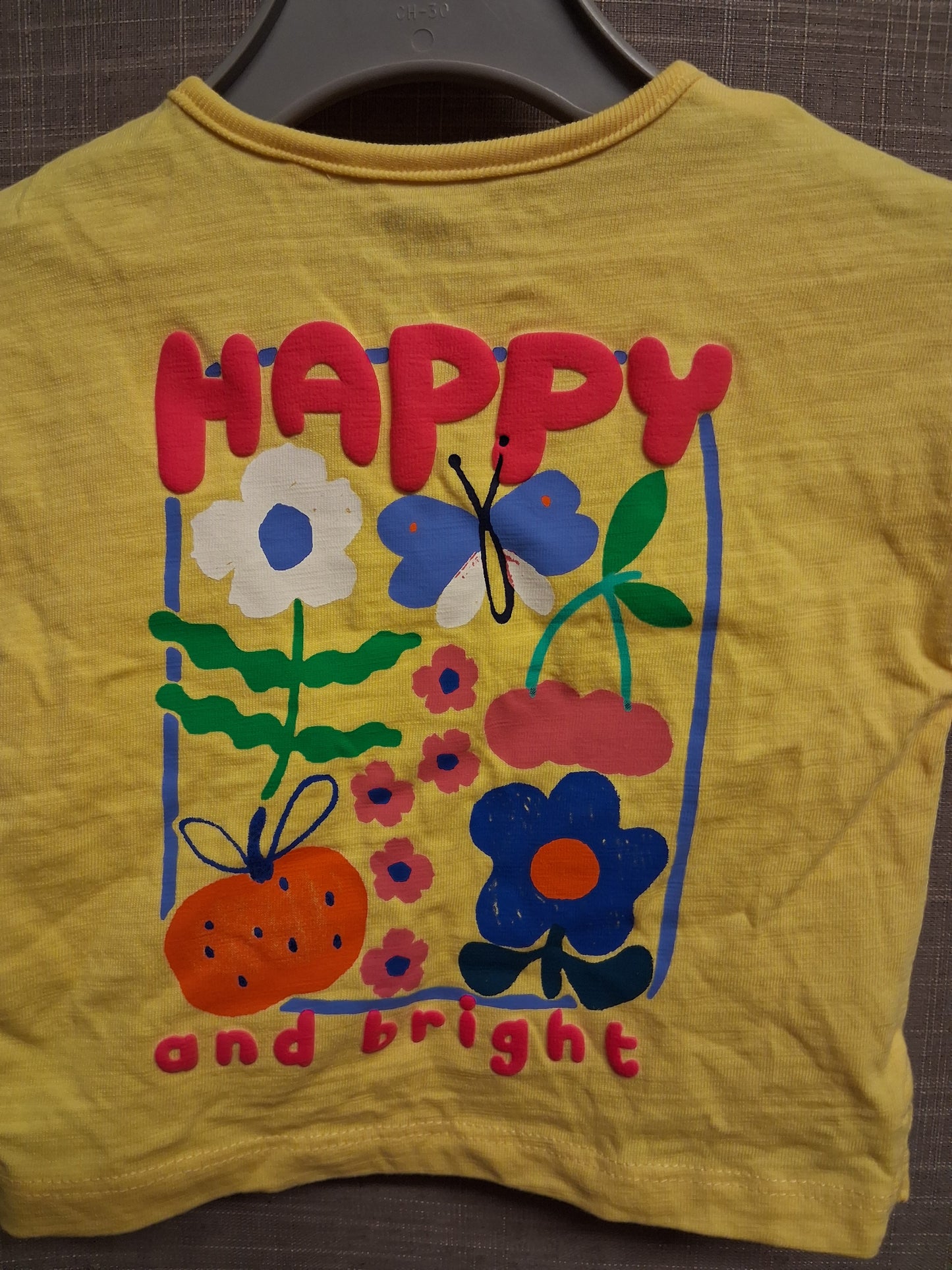 Next Girls Yellow Cap Sleeve T-Shirt Bold Print On Back Age 0-3 months