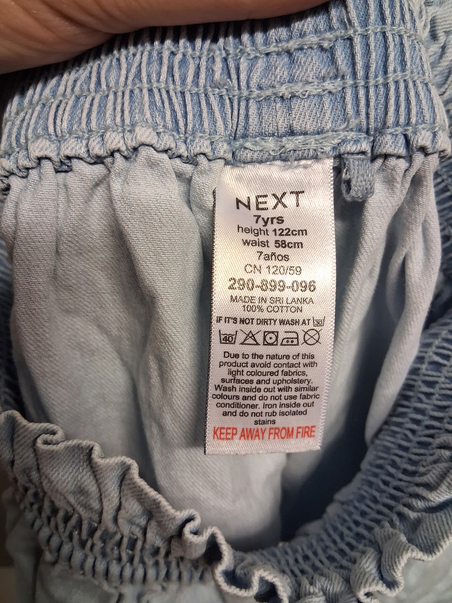Next Girls Elastic Waist Blue Lightwash Denim Shorts Age 7 Years