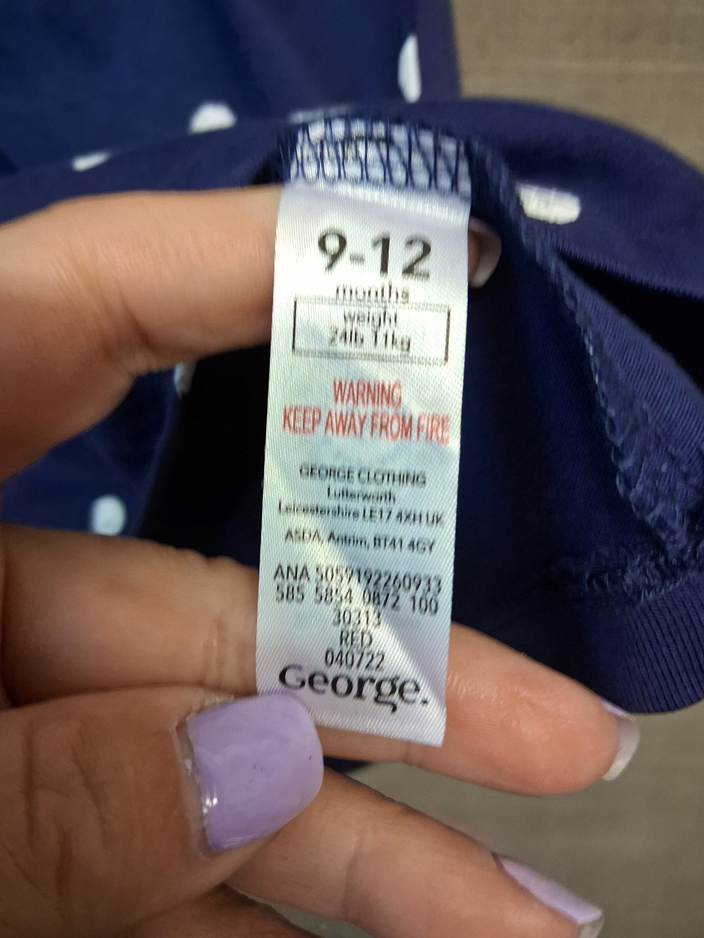 George Girls Blue Spotty A Line Dress Jersey Age 9-12 Months