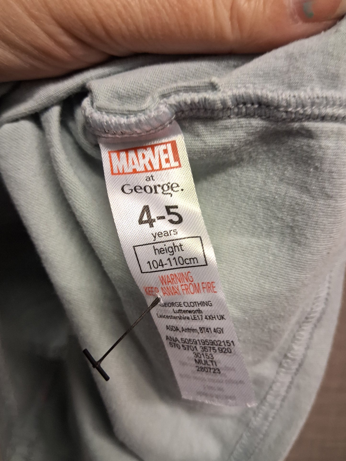George Boys Marvel Blue Long Sleeve Top Age 4-5 Years