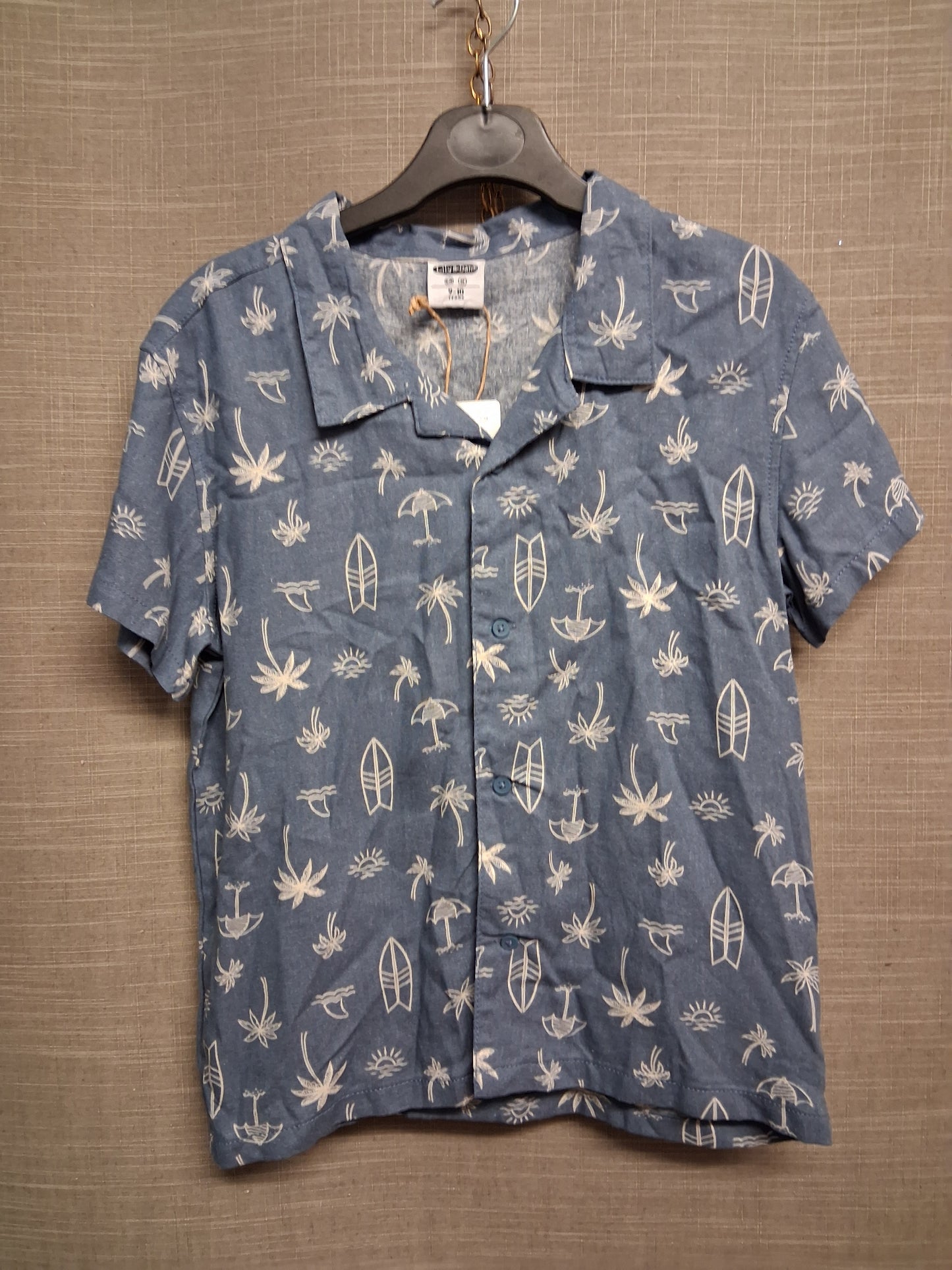 Lily & Dan Blue Palm Tree Print Hawaiian Shirt Short Sleeve Age 9-10 Years