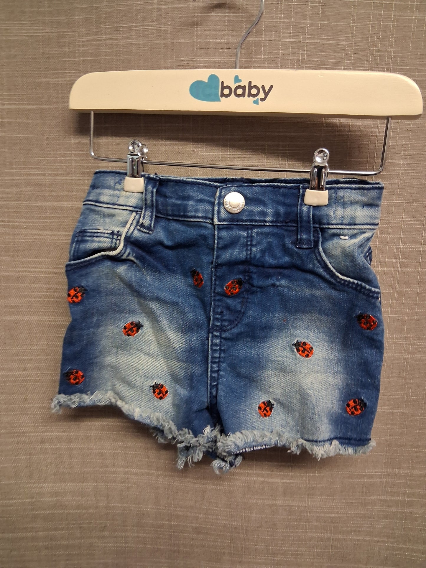 Primark Girls Denim Blue Shorts Ladybird Embroidered Detail Age 18-24 Months