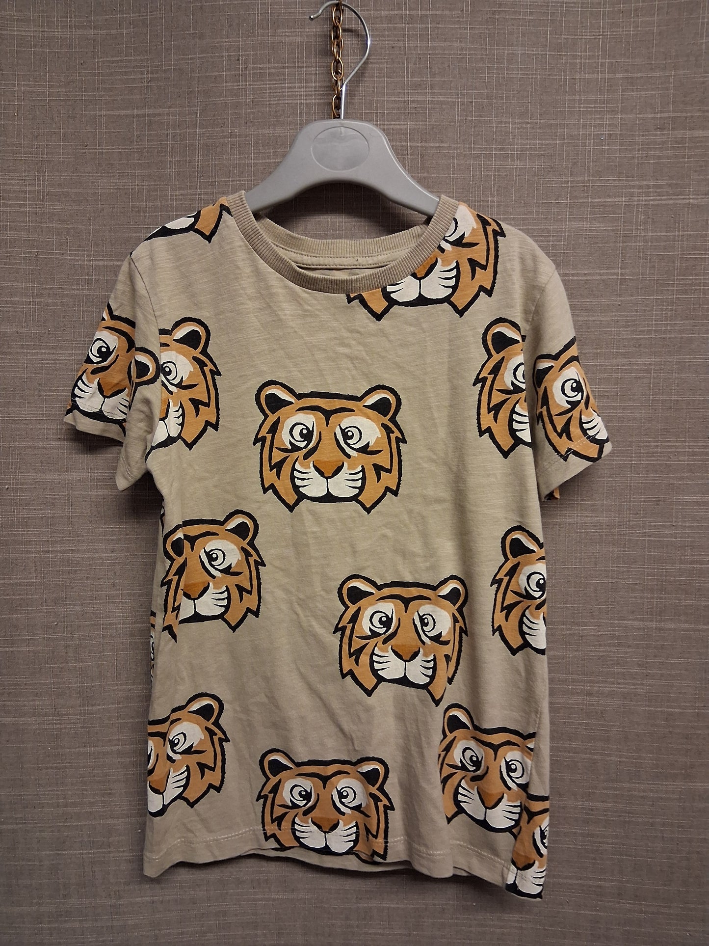 Next Boys Beige Tiger Print T-Shirt Age 6-7 Years