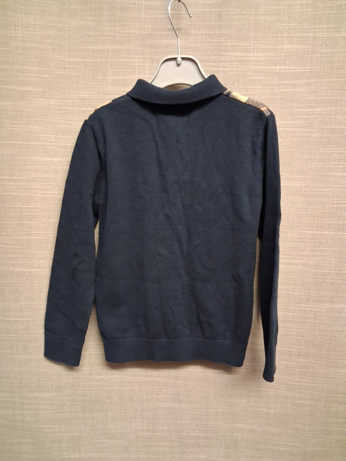 Next Boys Blue Beige Checked Long Sleeve Thin Knit Jumper Age 6 years