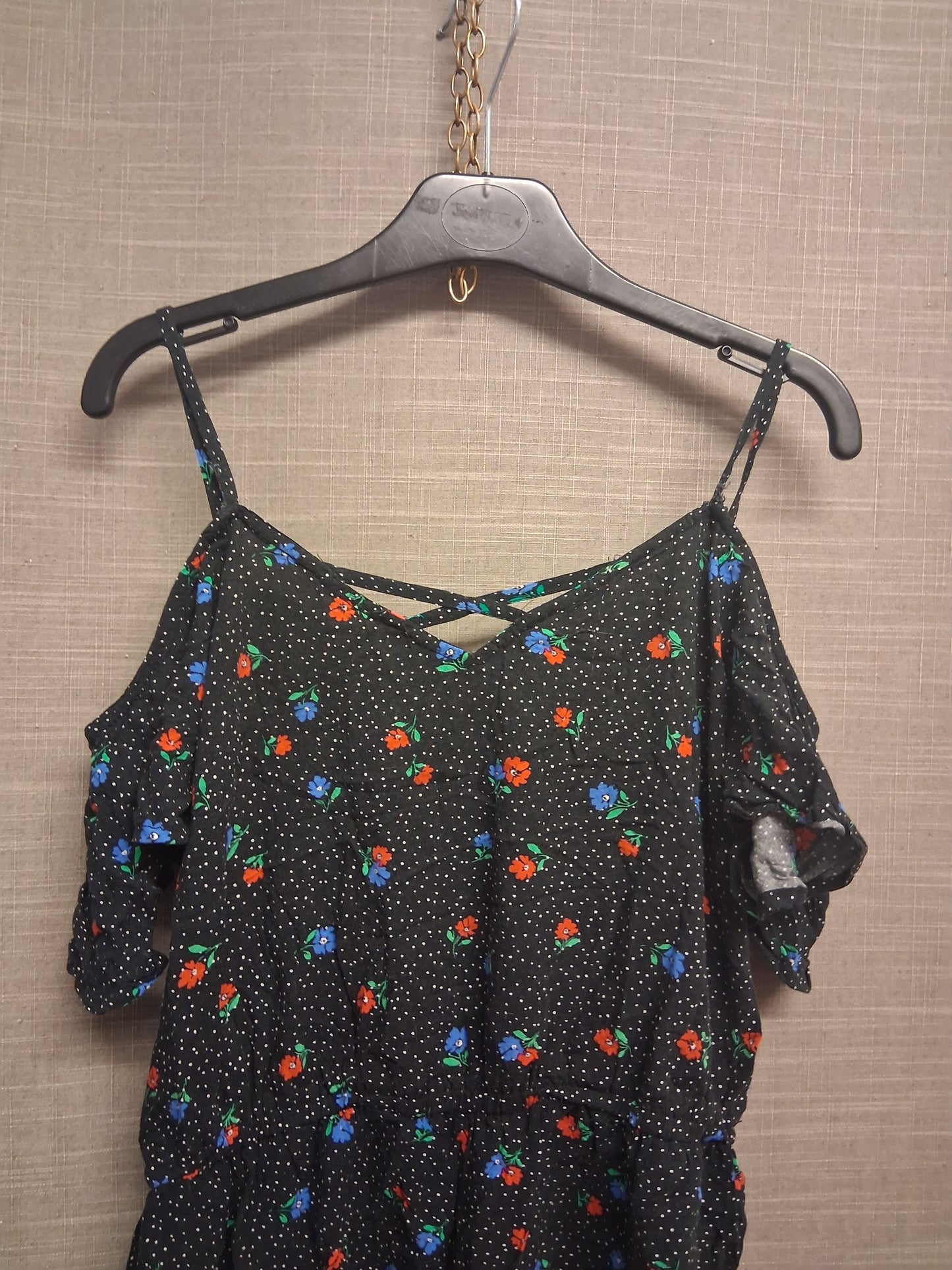 New Look Playsuit Black Floral Cold Shoulder Age 14 Years