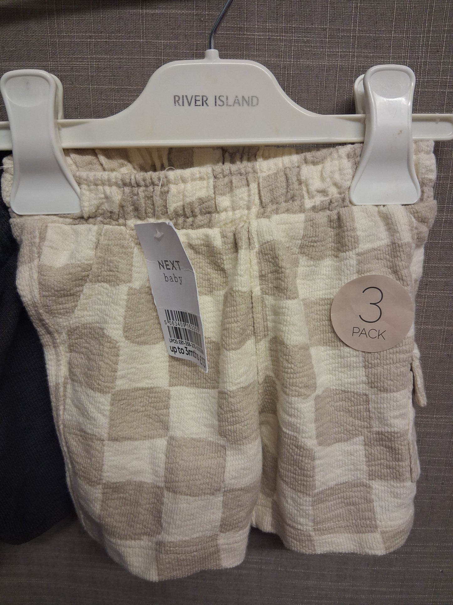 Next Boys Shorts Jersey Pack of 3 New Beige Grey Age 0-3 Months