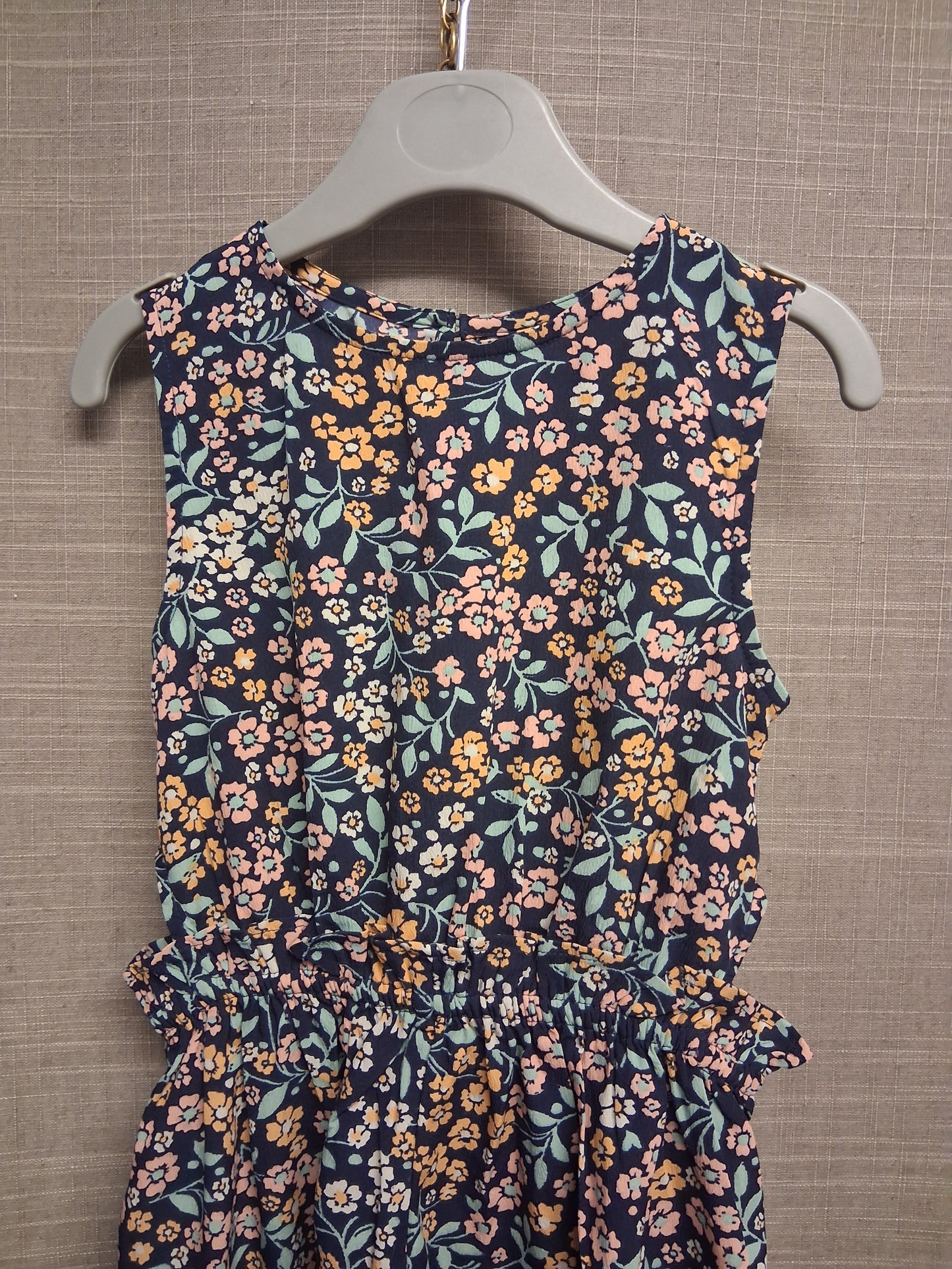 Next Girls Blue Floral Lightweight Open Back Cut Out Sides Playsuit Age 4-5 years