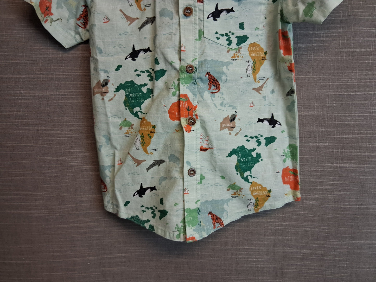 TU Boys Short Sleeve Shirt Green Map of the World Age 5-6 Years