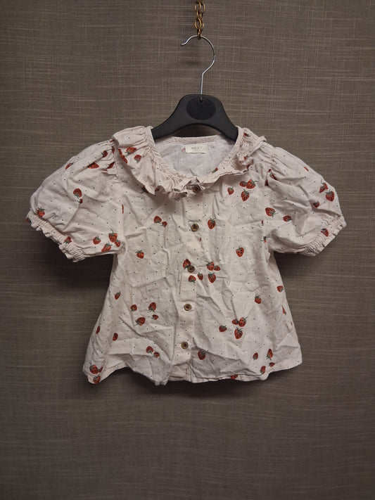 Next Girls Cream Strawberry Print Short Sleeve Peter Pan Collar Shirt Age 6-7 Years