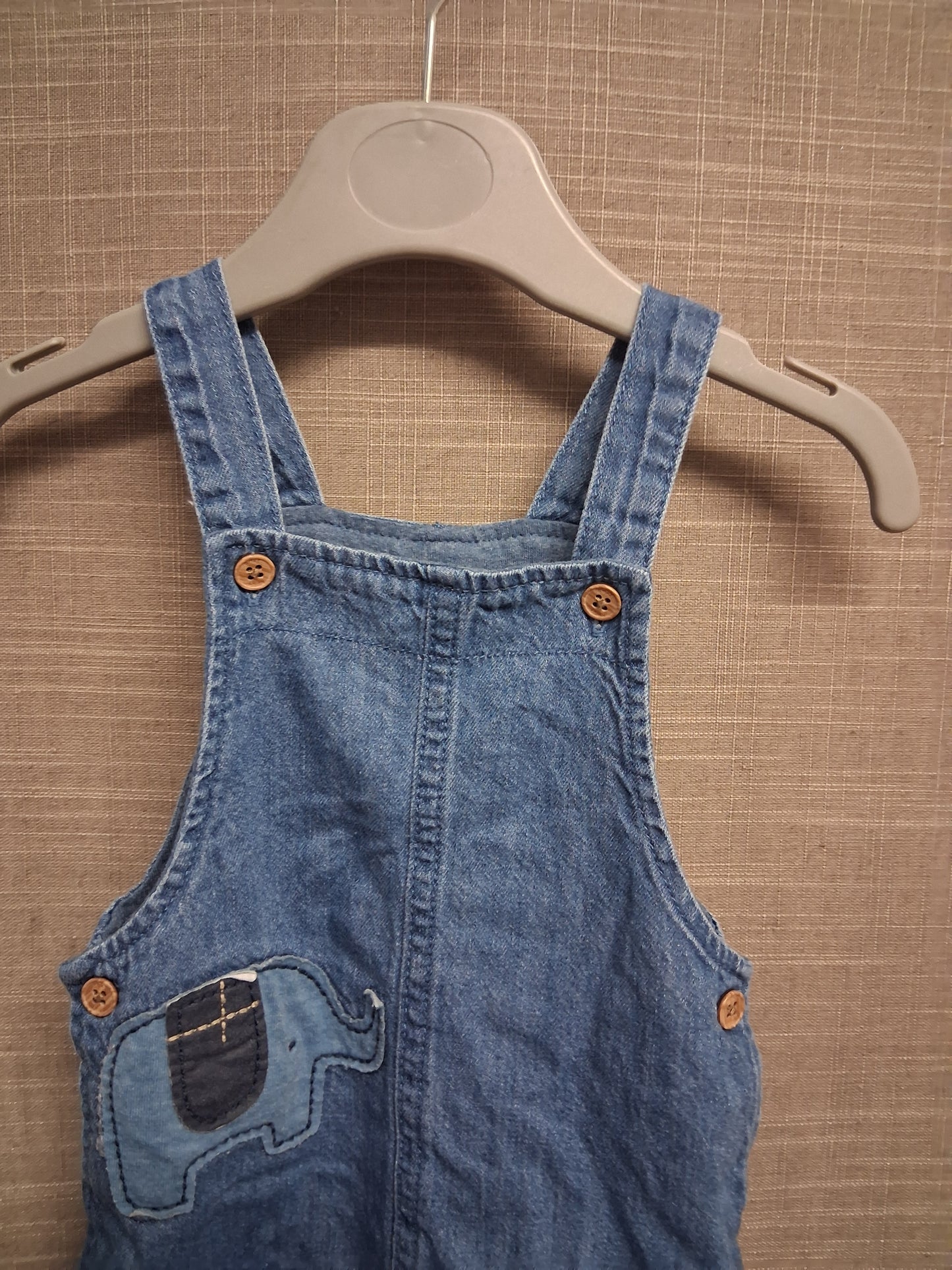 Next Boys Denim Dungarees Elephant Motifs Cotton Lining Age 3-6 Months