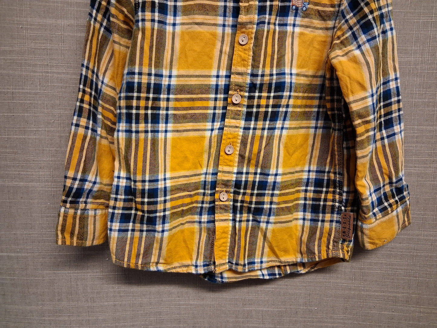 Next Boys Yellow Check Shirt Age 2-3 Years Long Sleeve