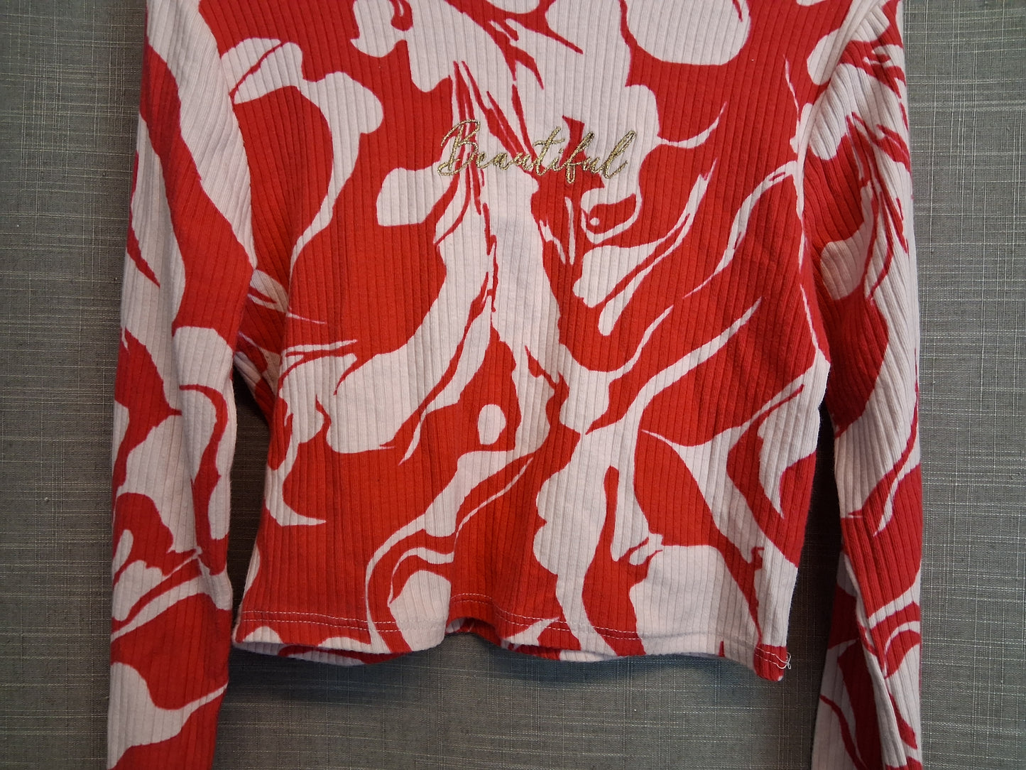 River Island Girls Pink Red Marble Long Sleeve Top Age 11-12 Years